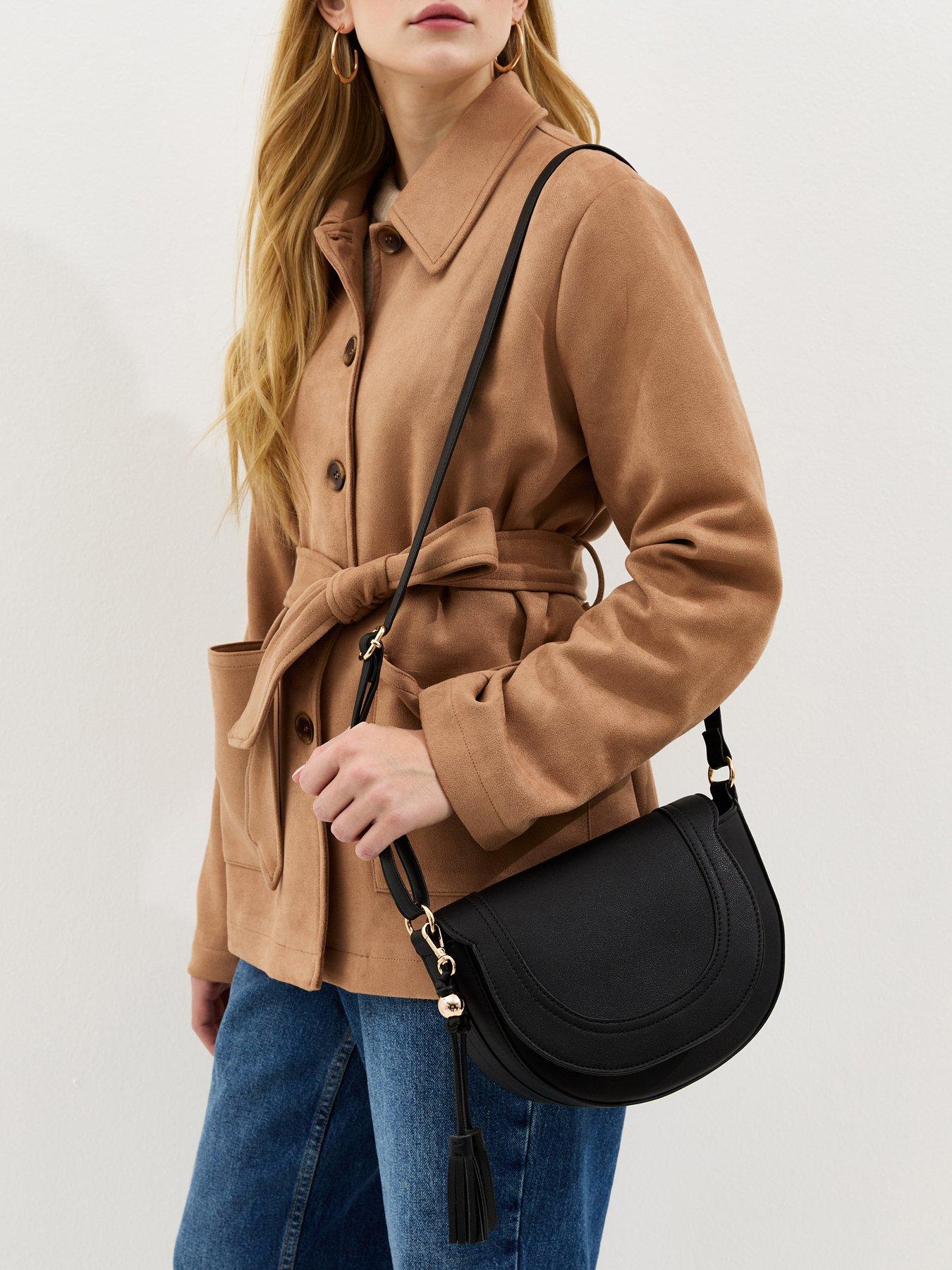 New Look Faux Leather Saddle Crossbody Bag - Black