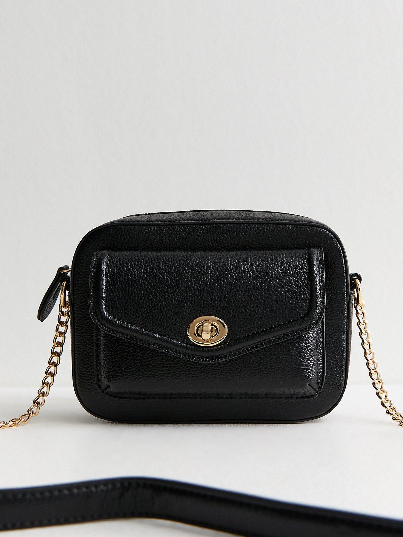 New Look Grained Faux Leather Turn Lock Crossbody Bag - Black