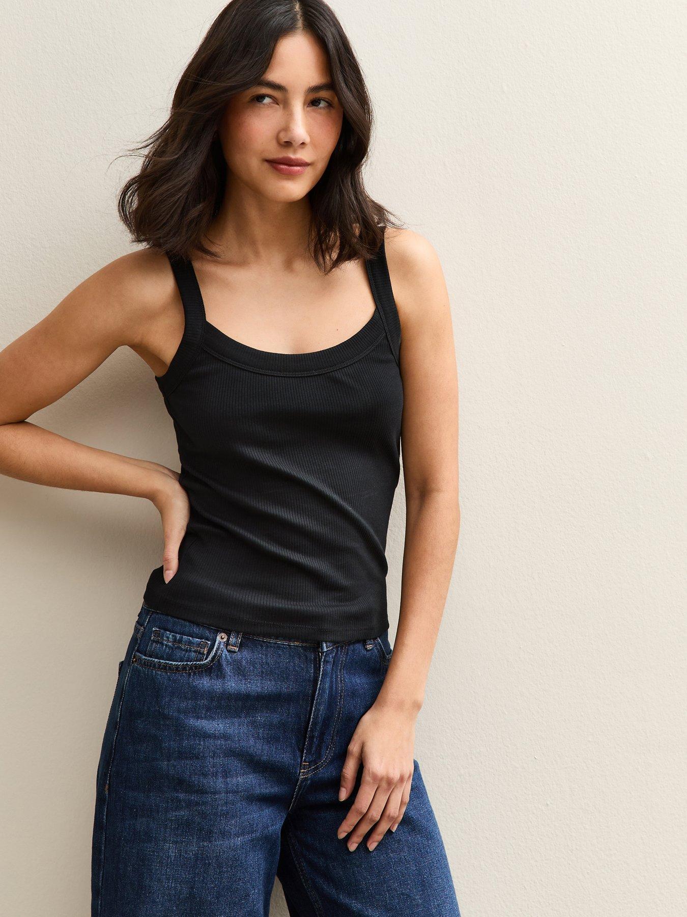 New Look Ribbed Scoop Neck Cami - Black