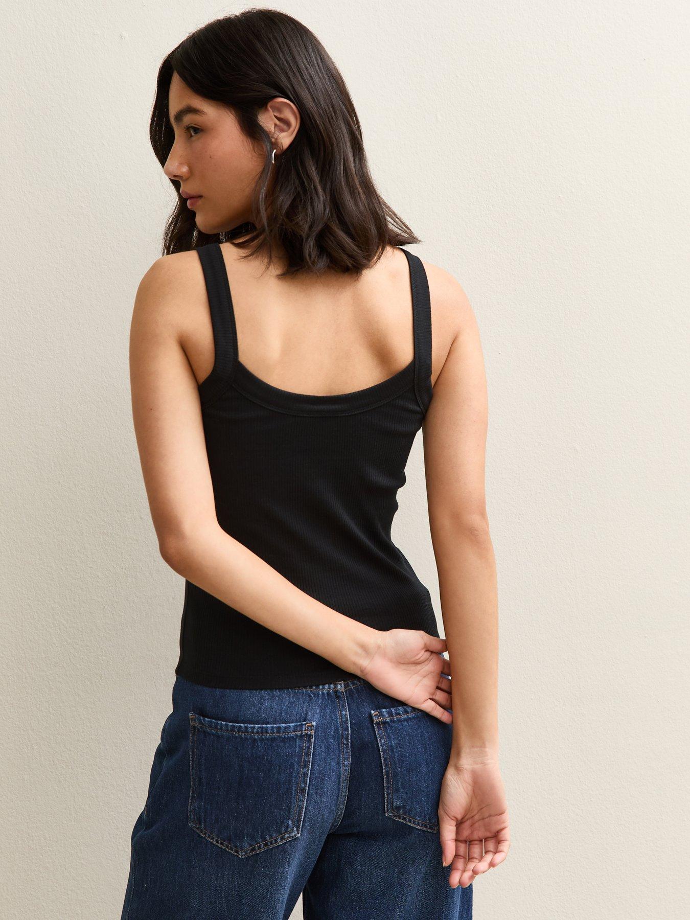 Image 2 of 6 of New Look Ribbed Scoop Neck Cami - Black