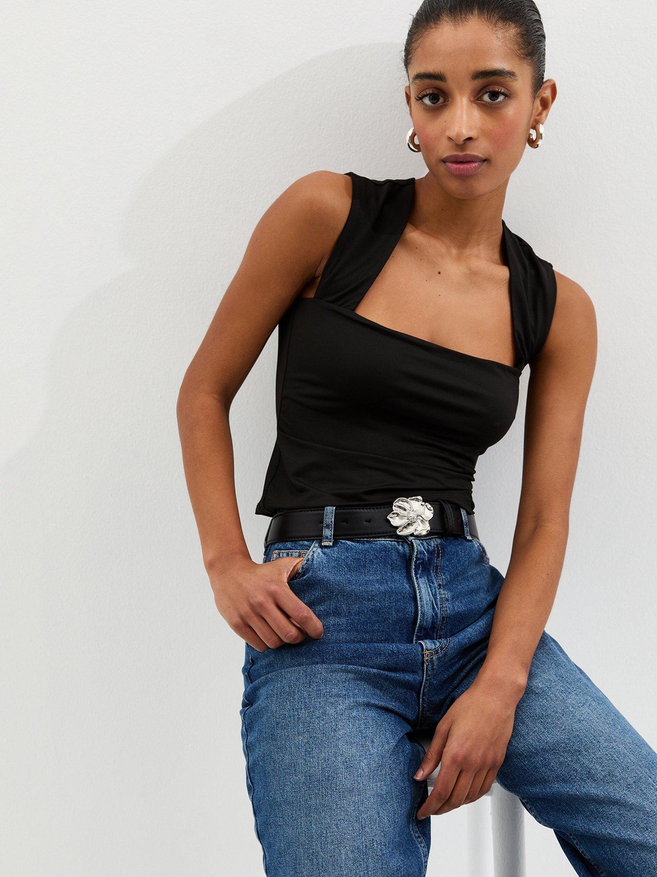Image 1 of 6 of New Look Square Neck Vest Top - Black