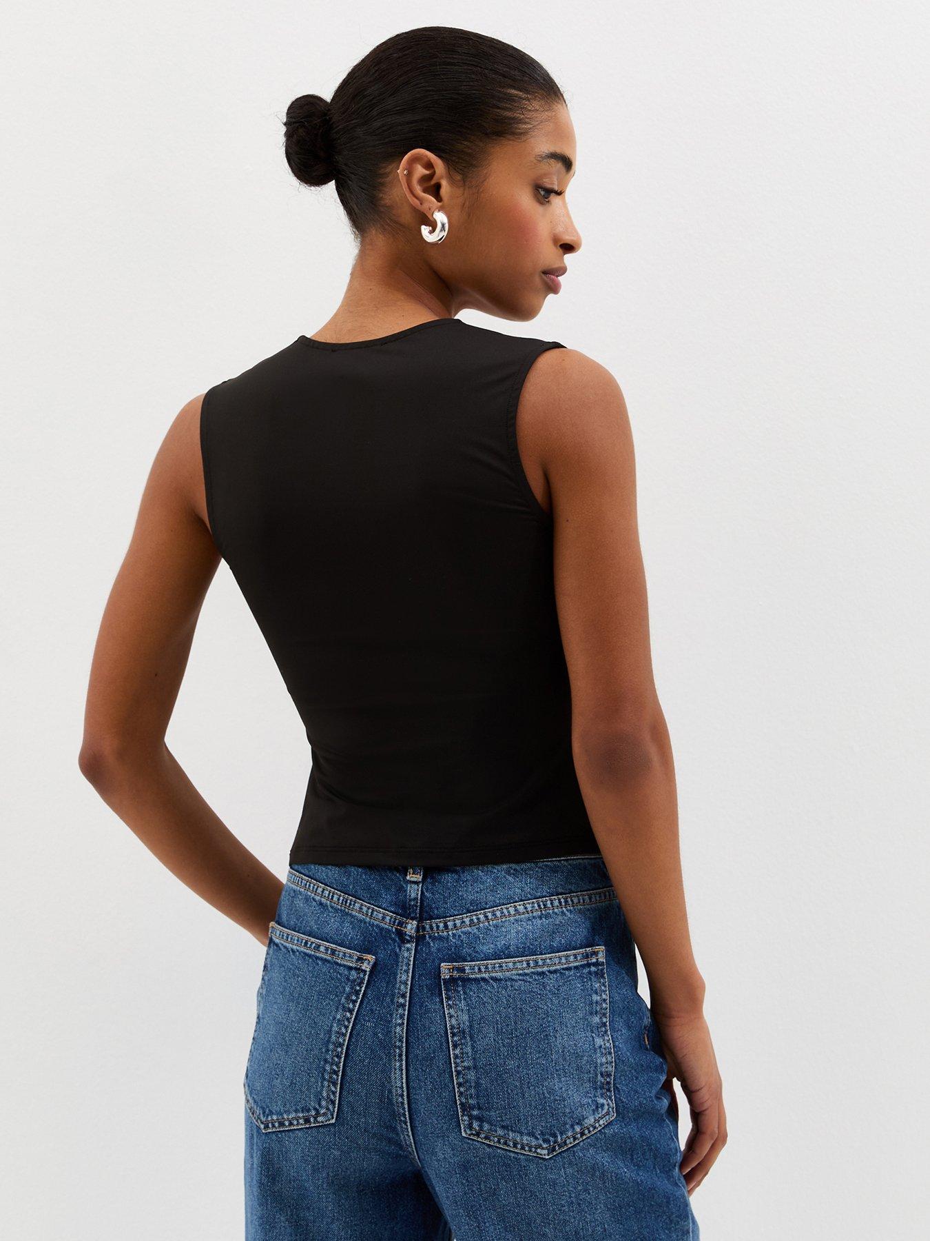 Image 2 of 6 of New Look Square Neck Vest Top - Black