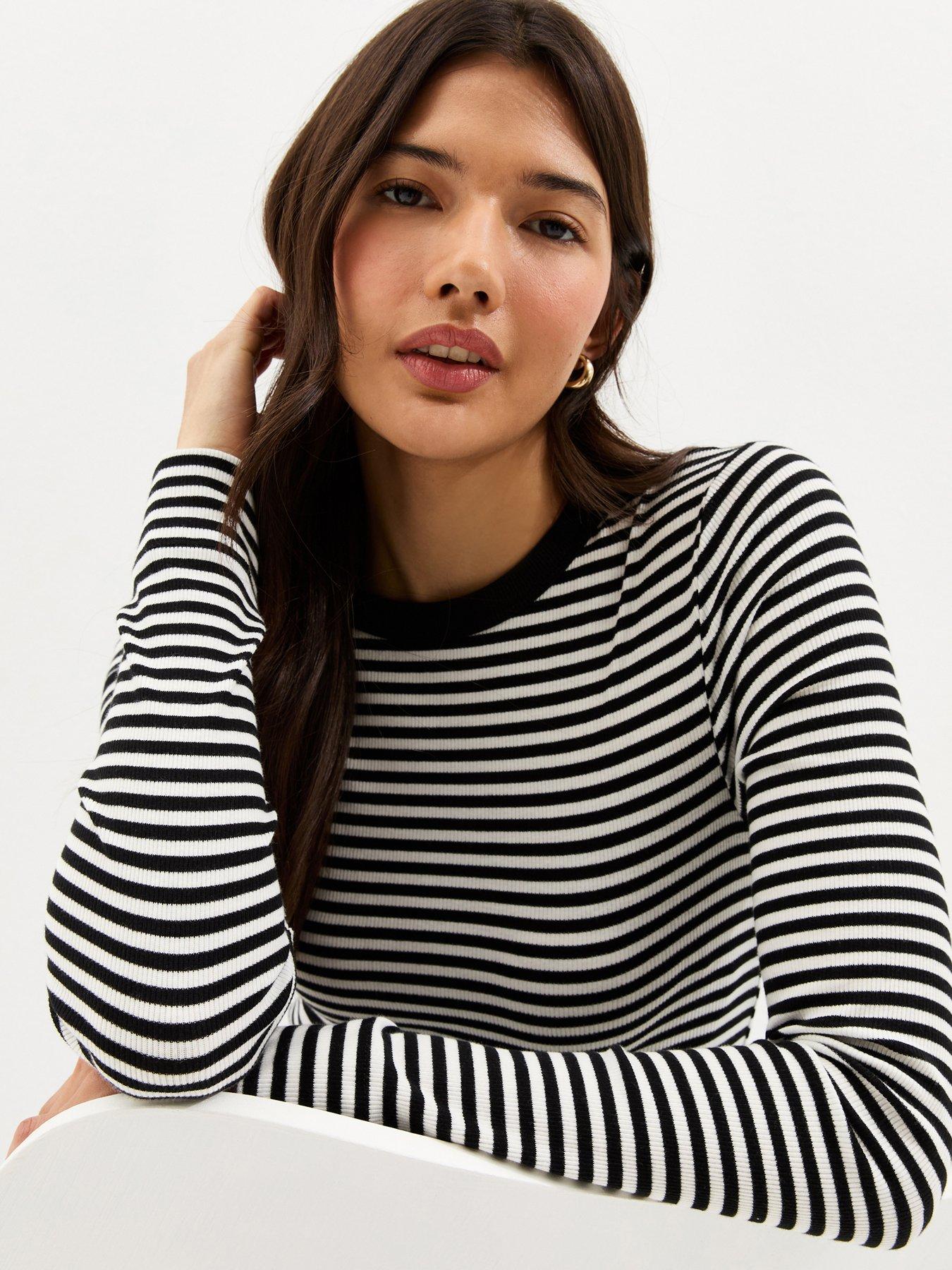 new-look-striped-long-sleeve-ribbed-crew-neck-top-whiteblackoutfit