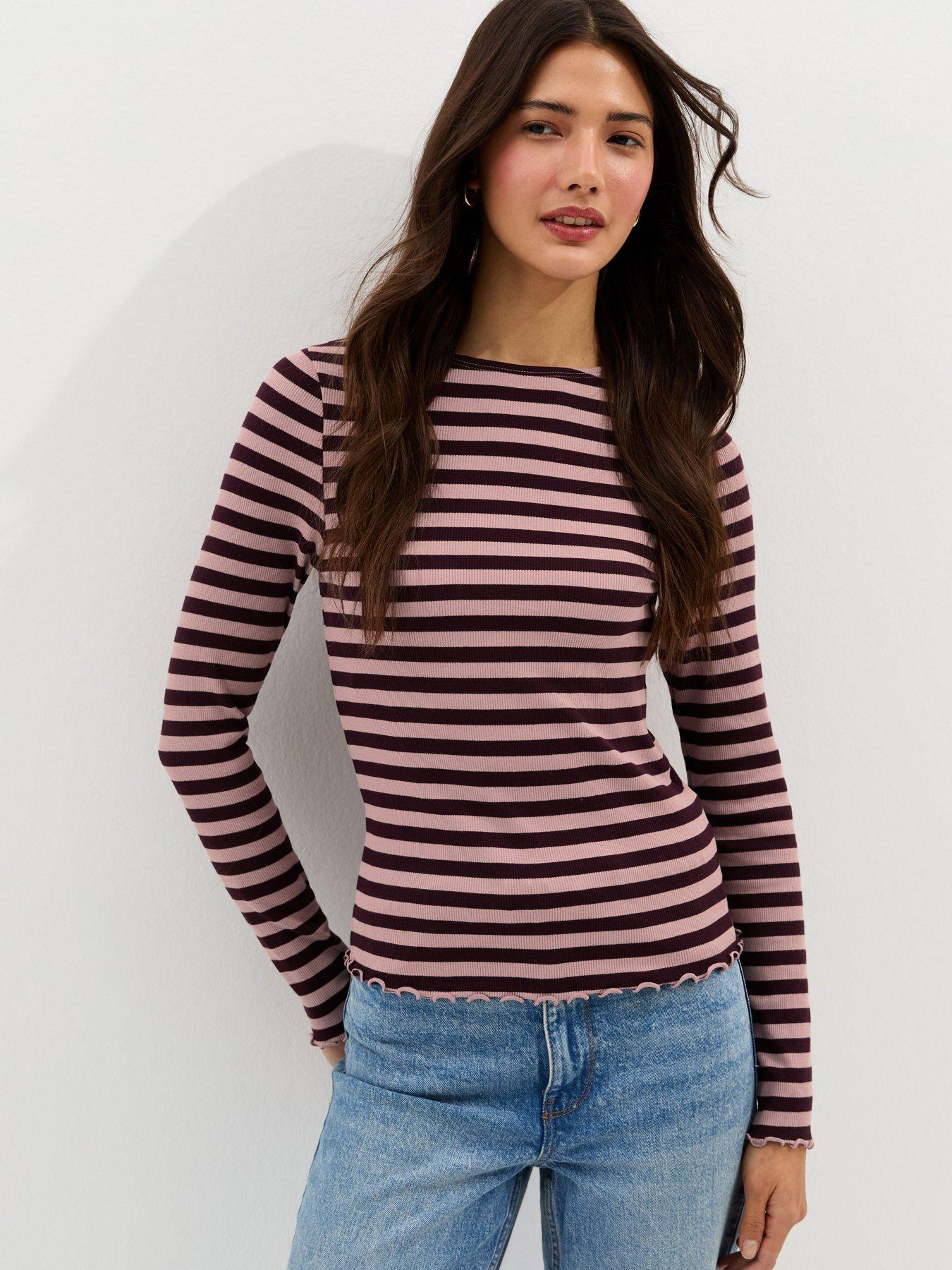 Image 1 of 5 of New Look Striped Long Sleeve Top - Light Pink