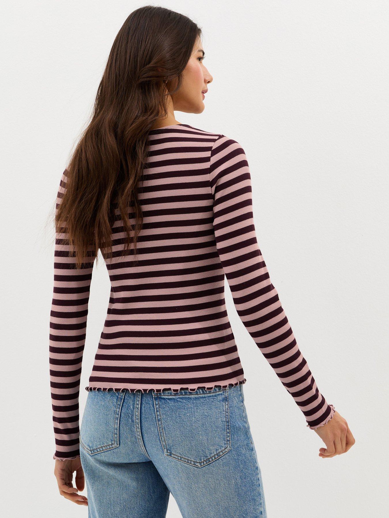 Image 2 of 5 of New Look Striped Long Sleeve Top - Light Pink