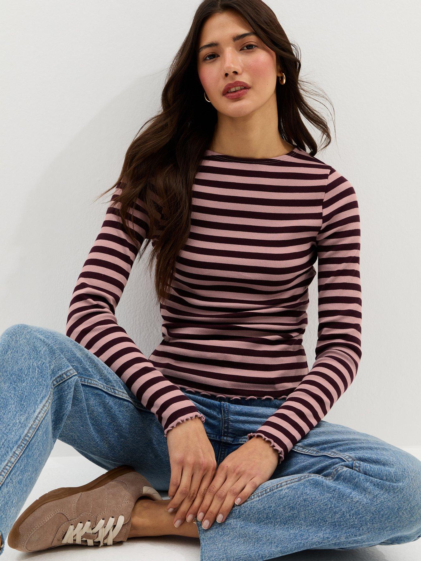 Image 3 of 5 of New Look Striped Long Sleeve Top - Light Pink