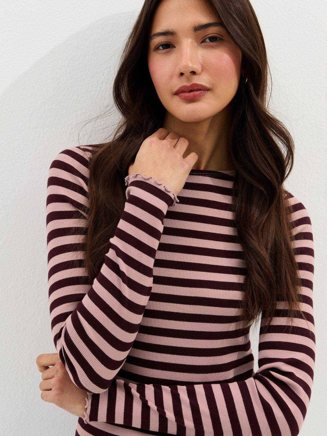 Image 4 of 5 of New Look Striped Long Sleeve Top - Light Pink
