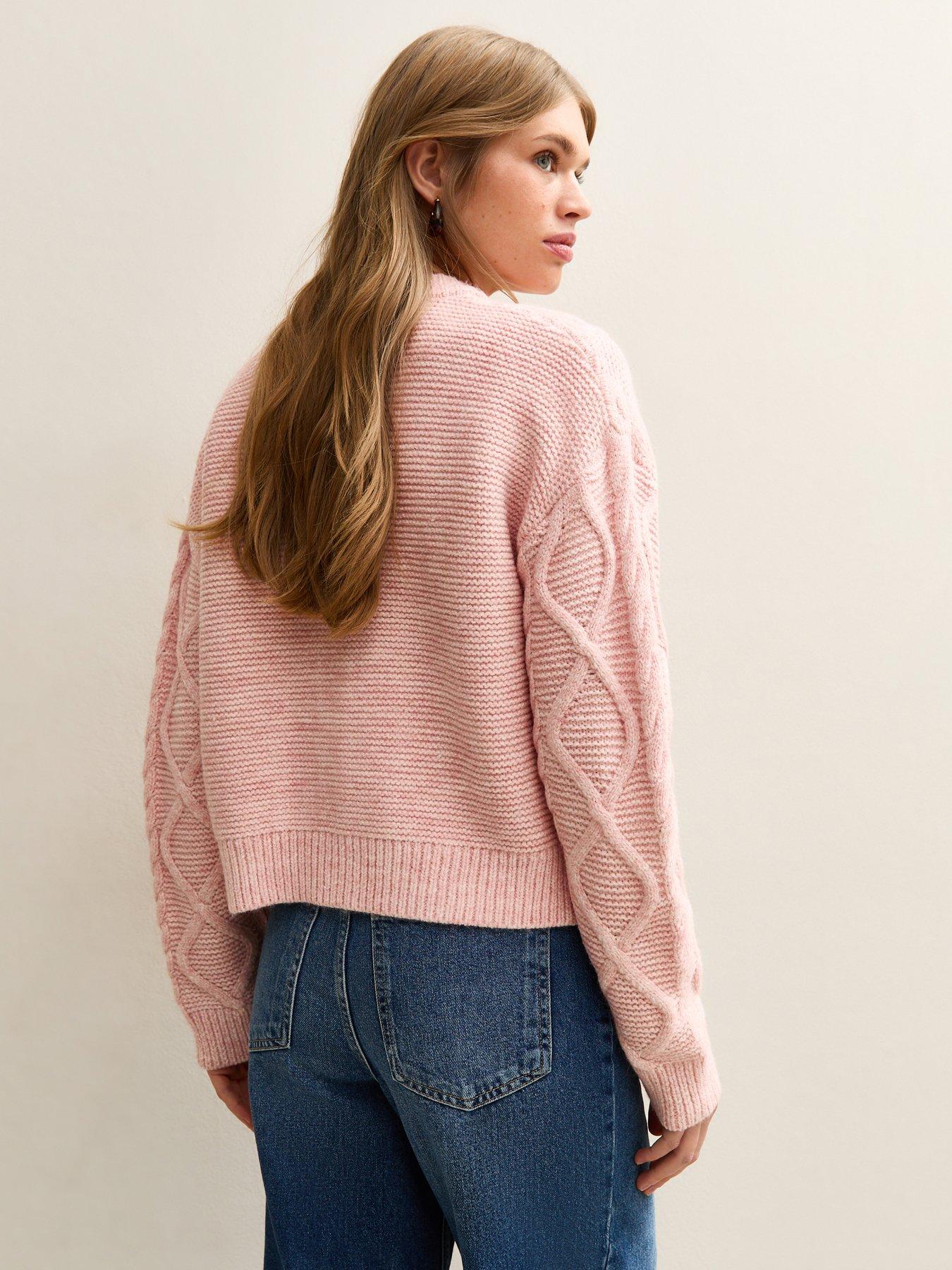 Image 2 of 5 of New Look Cable Knit Cardigan - Pink