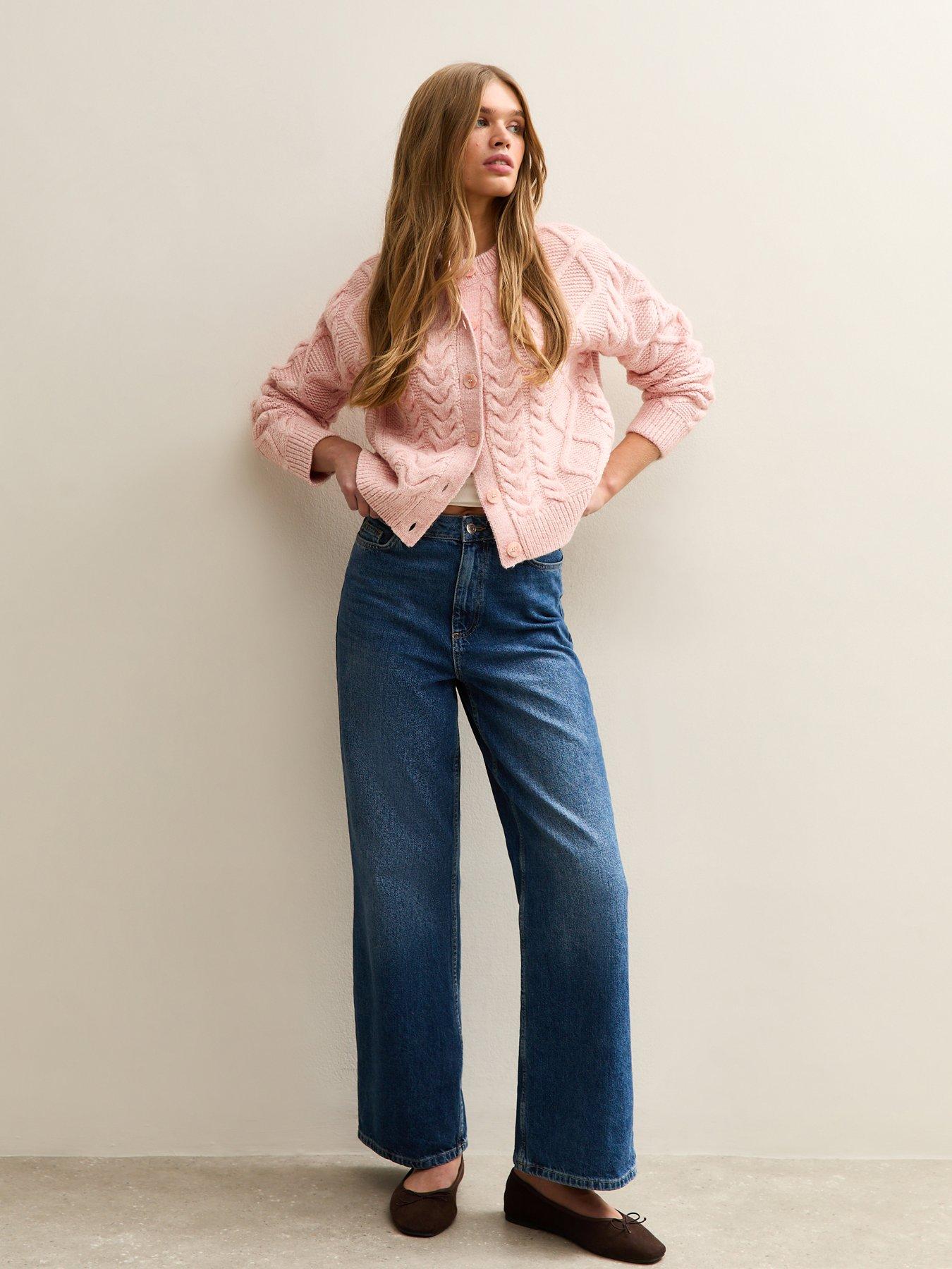 Image 3 of 5 of New Look Cable Knit Cardigan - Pink