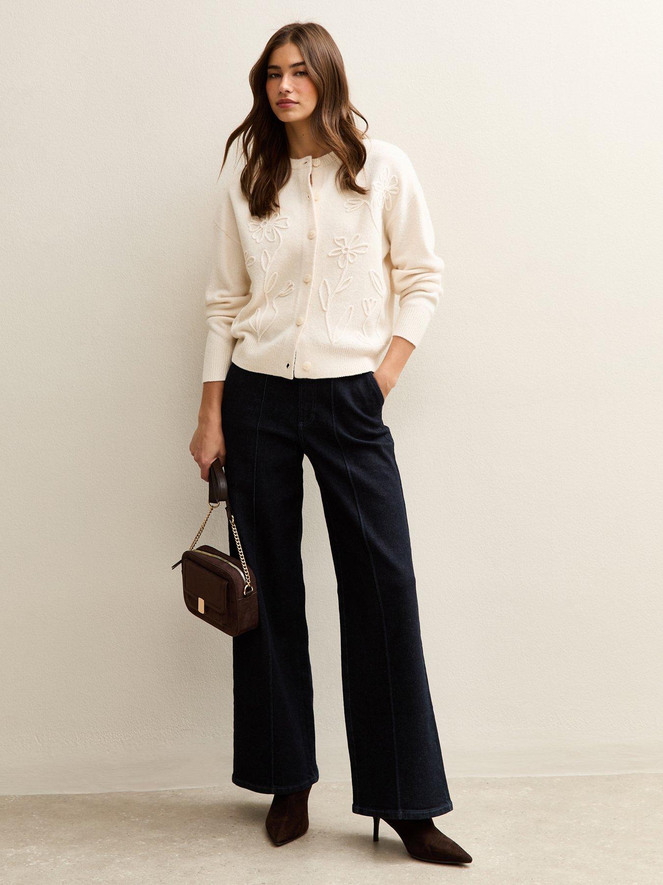 Image 3 of 5 of New Look Cream 3d Floral Knitted Cardigan