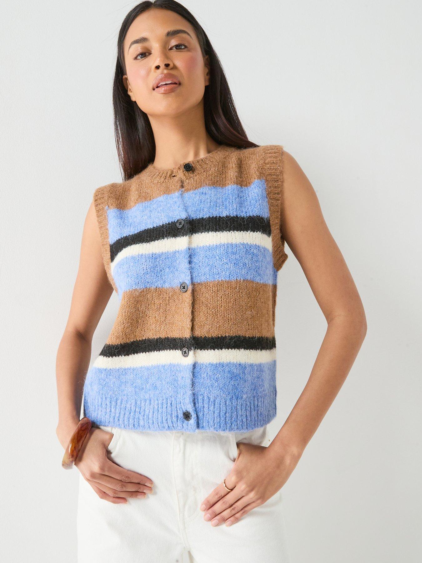 Image 1 of 5 of Only Stripe Button Up Knitted Vest - Multi