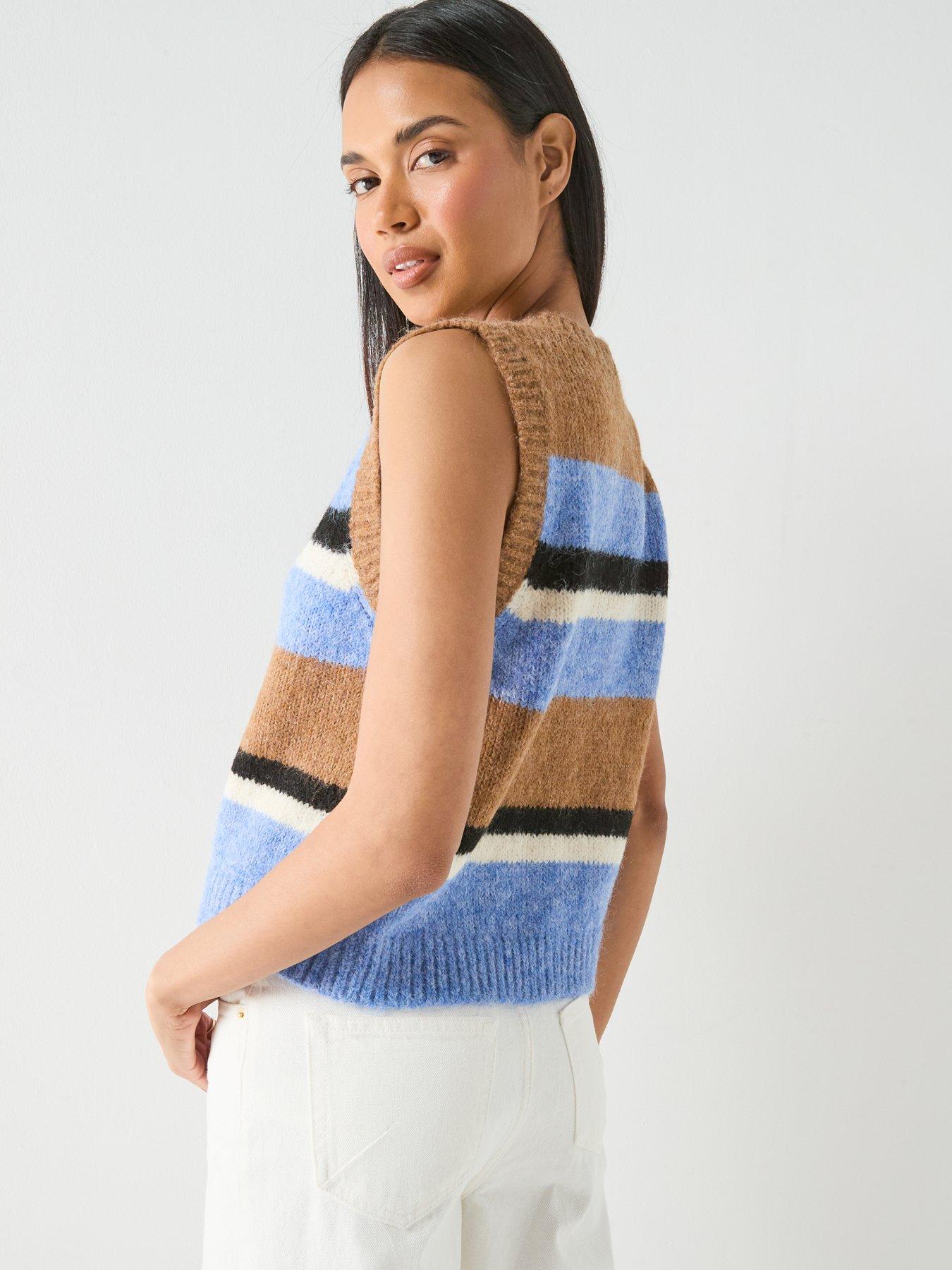 Image 2 of 5 of Only Stripe Button Up Knitted Vest - Multi