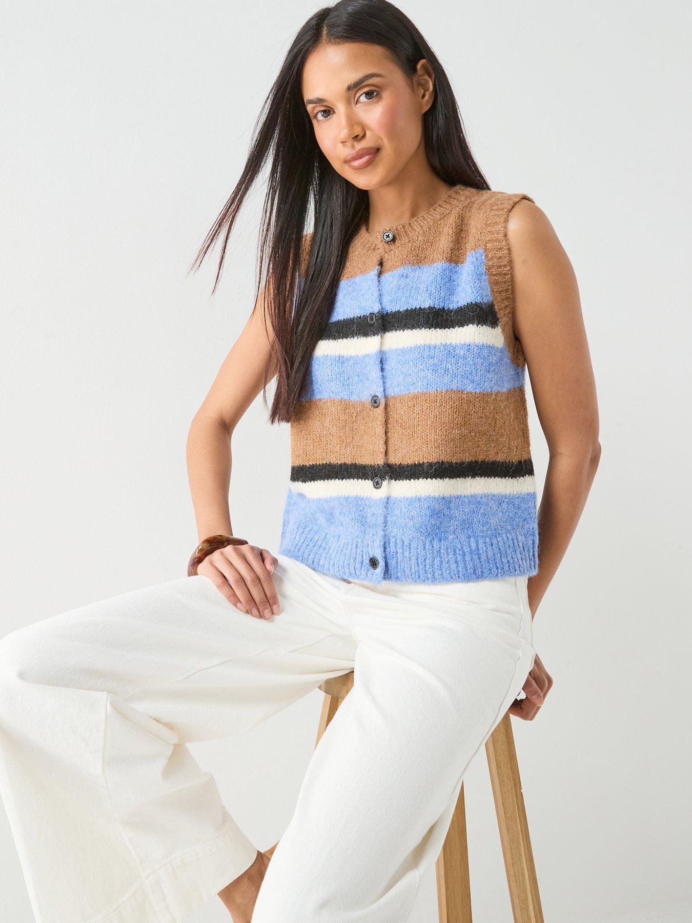 Image 4 of 5 of Only Stripe Button Up Knitted Vest - Multi