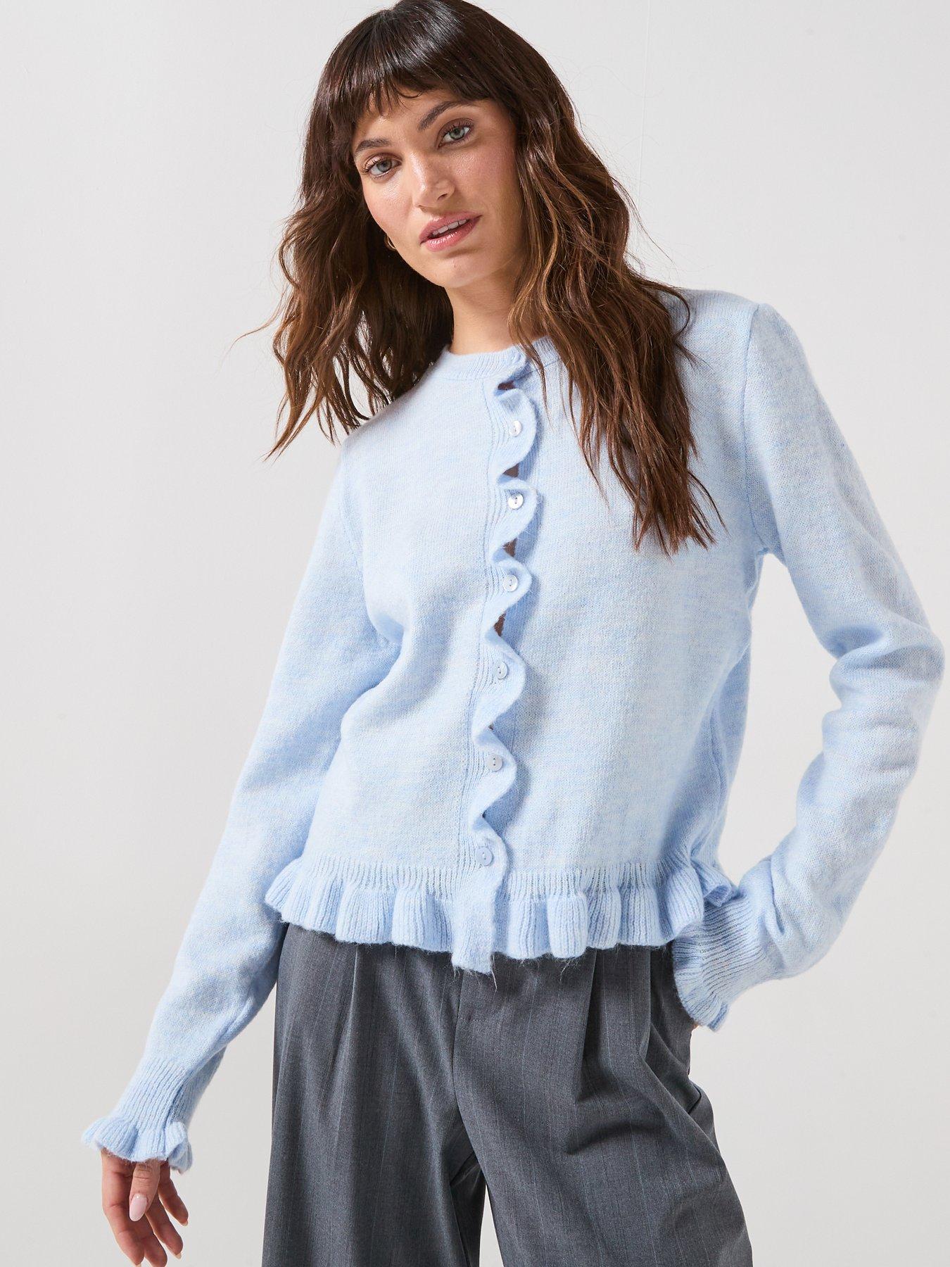 jdy-long-sleeve-frill-knitted-cardigan-blue