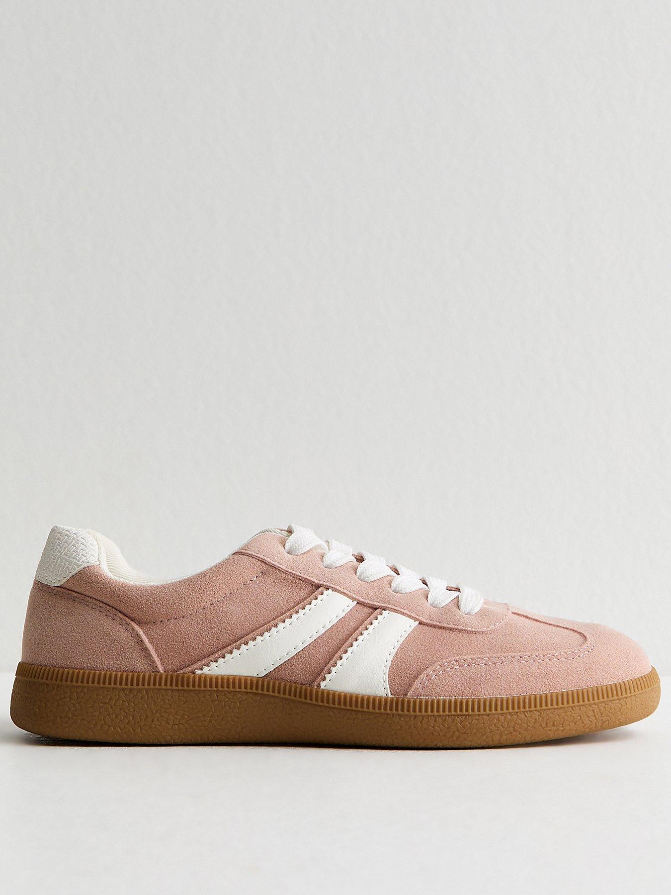new-look-faux-suede-side-stripe-trainers-light-pinkfront