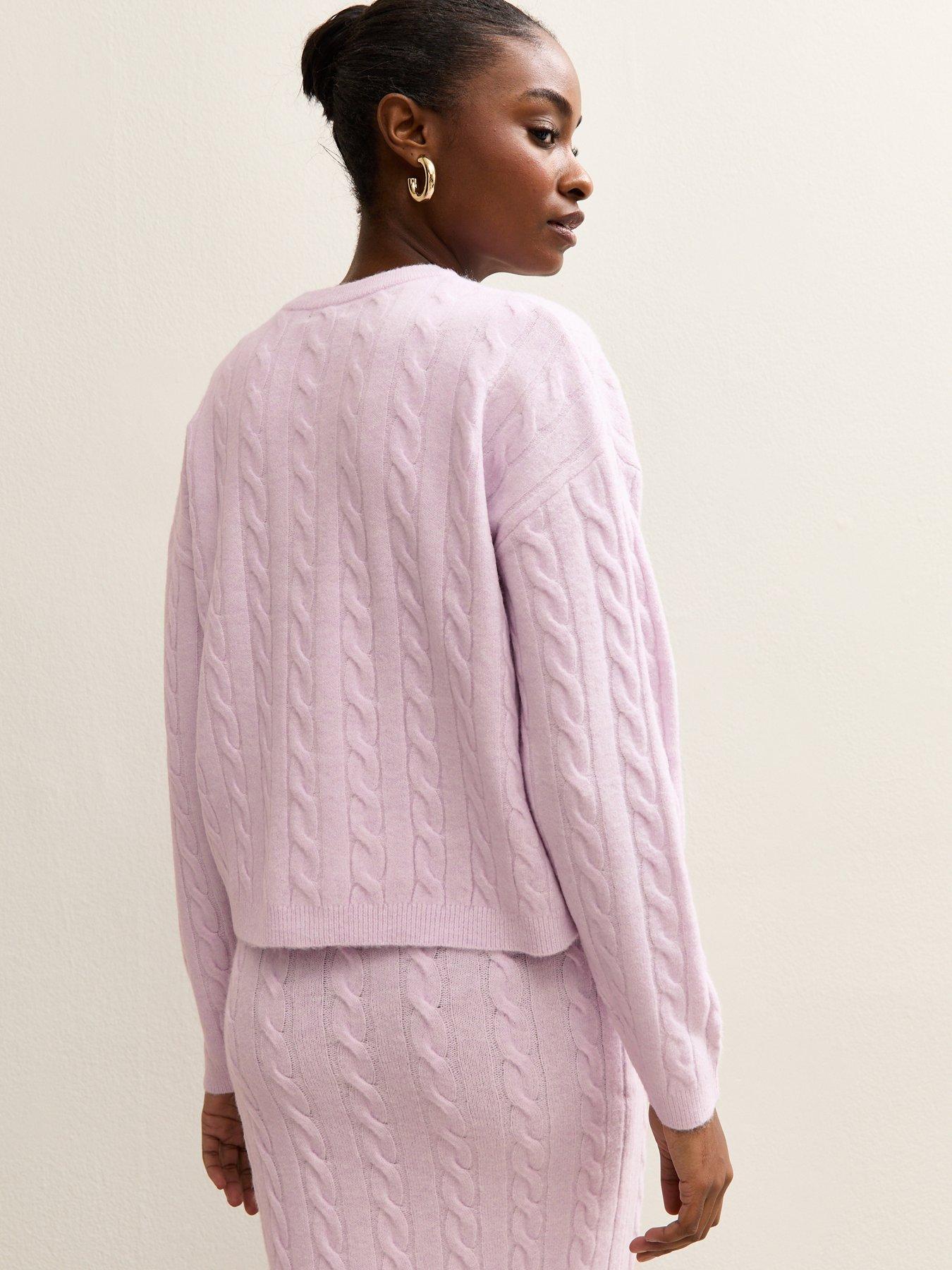 Image 2 of 6 of New Look Cable Knit Cardigan - Lilac