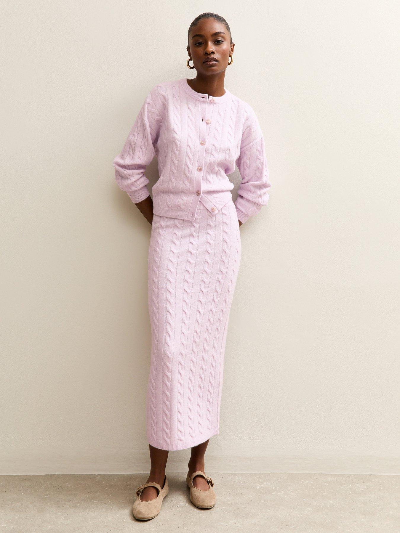Image 4 of 6 of New Look Cable Knit Cardigan - Lilac