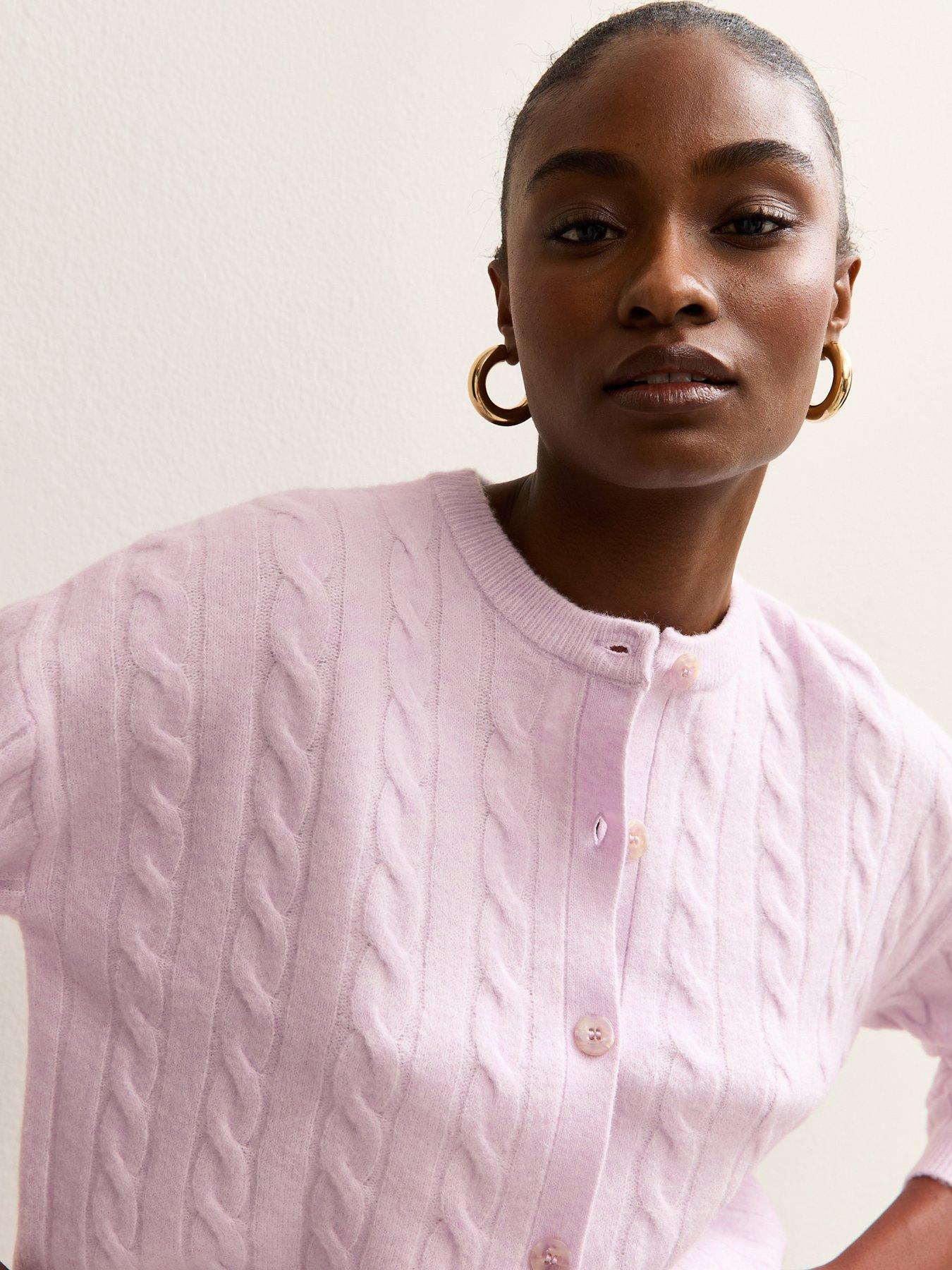 Image 5 of 6 of New Look Cable Knit Cardigan - Lilac