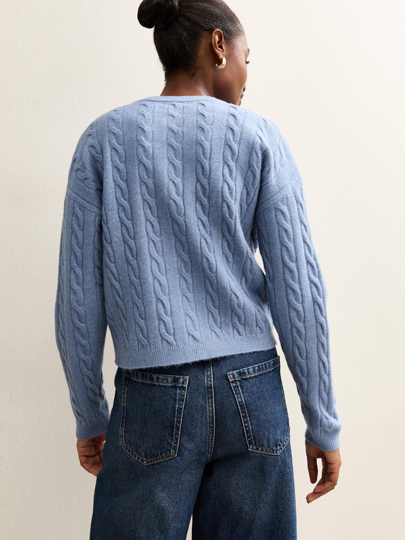 Image 2 of 5 of New Look Cable Knit Cardigan - Blue