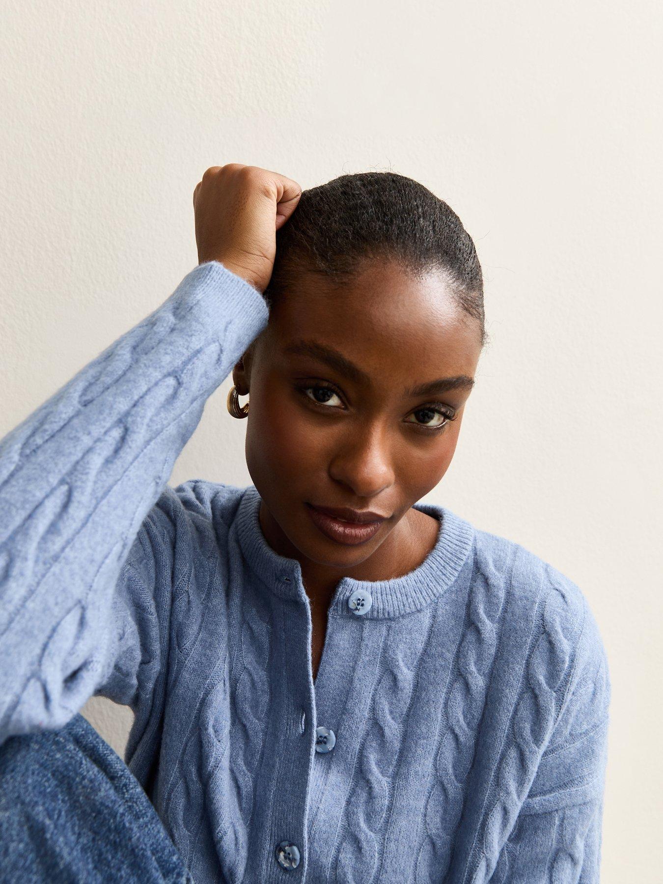 Image 4 of 5 of New Look Cable Knit Cardigan - Blue