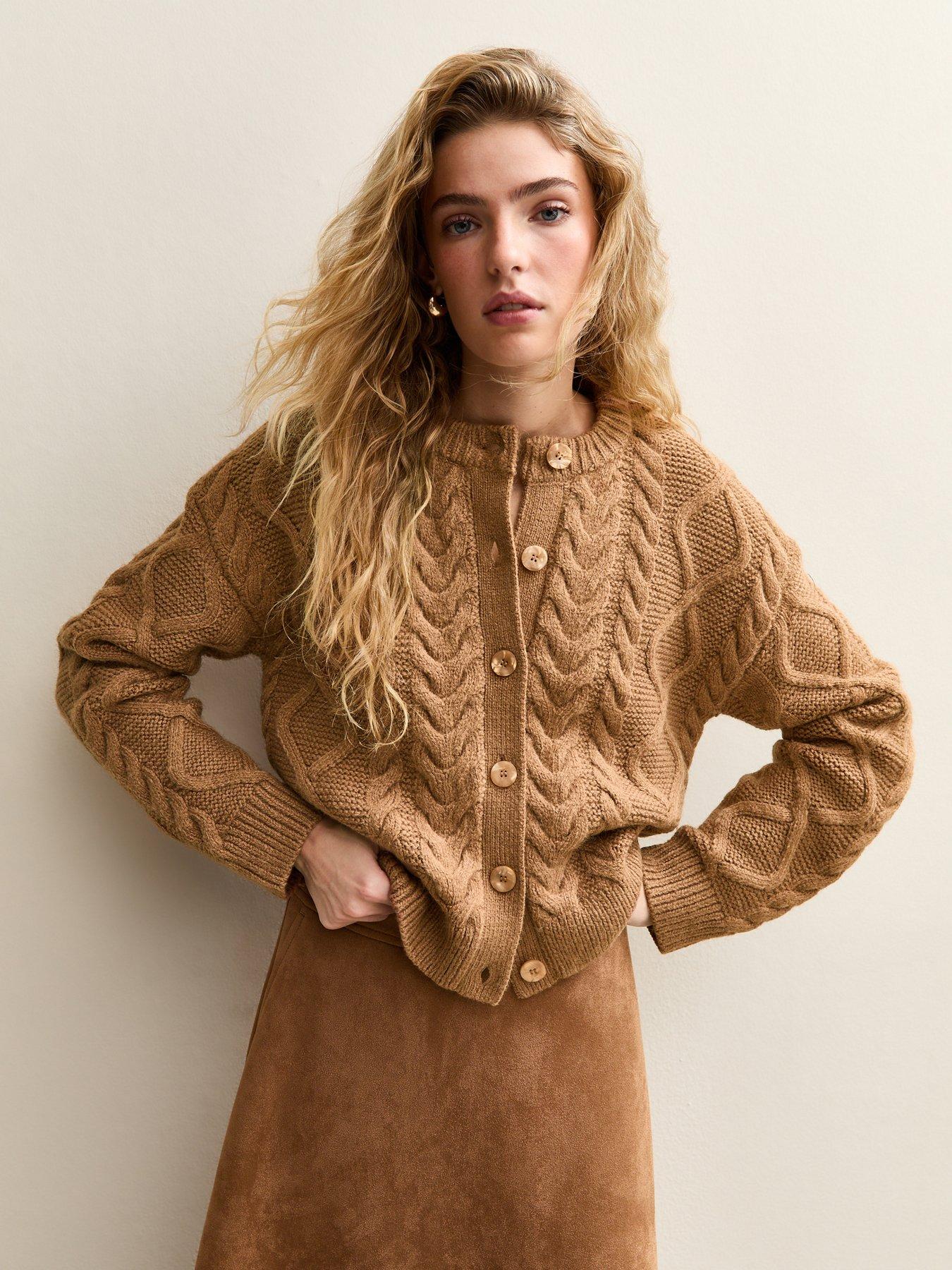 New Look Cable Knit Cardigan - Camel Brown
