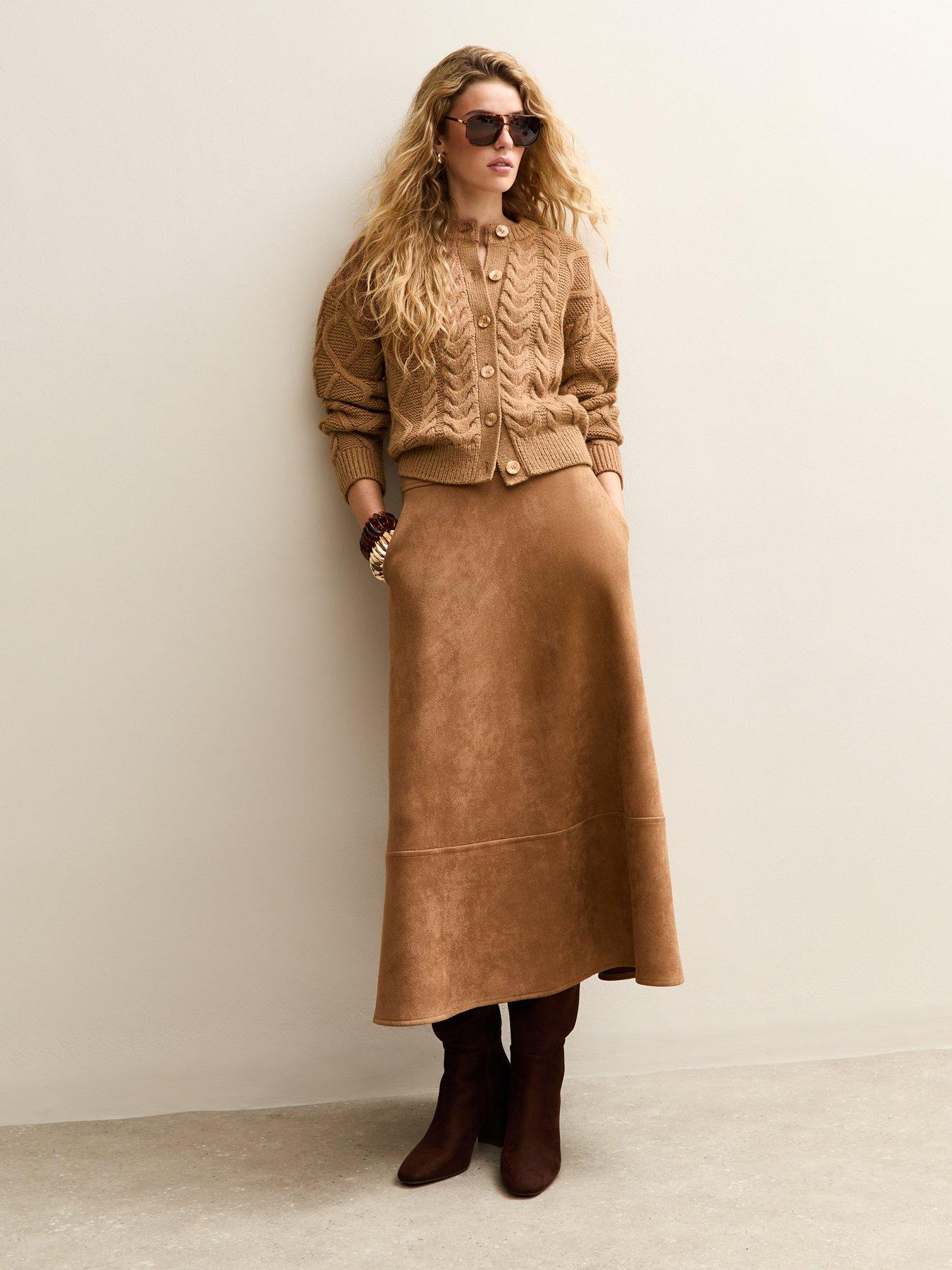 Image 4 of 6 of New Look Cable Knit Cardigan - Camel Brown