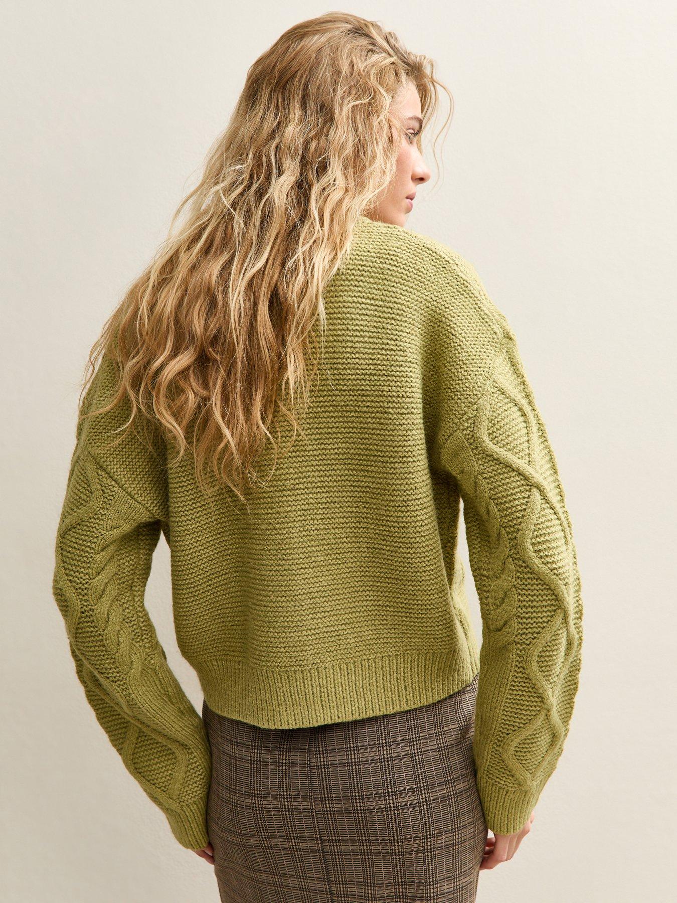 Image 2 of 6 of New Look Cable Knit Cardigan - Green