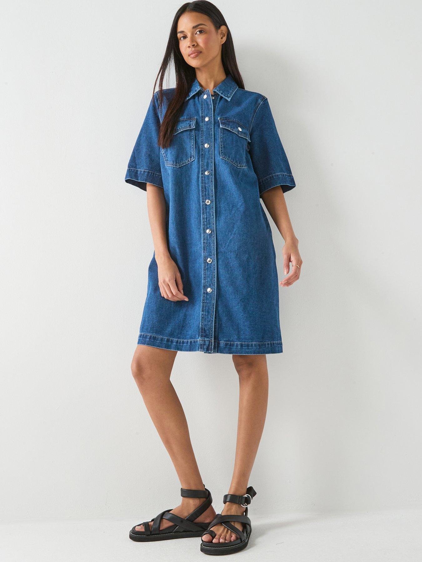 Image 1 of 5 of Only Belle Short Sleeve Denim Dress &nbsp;- Blue