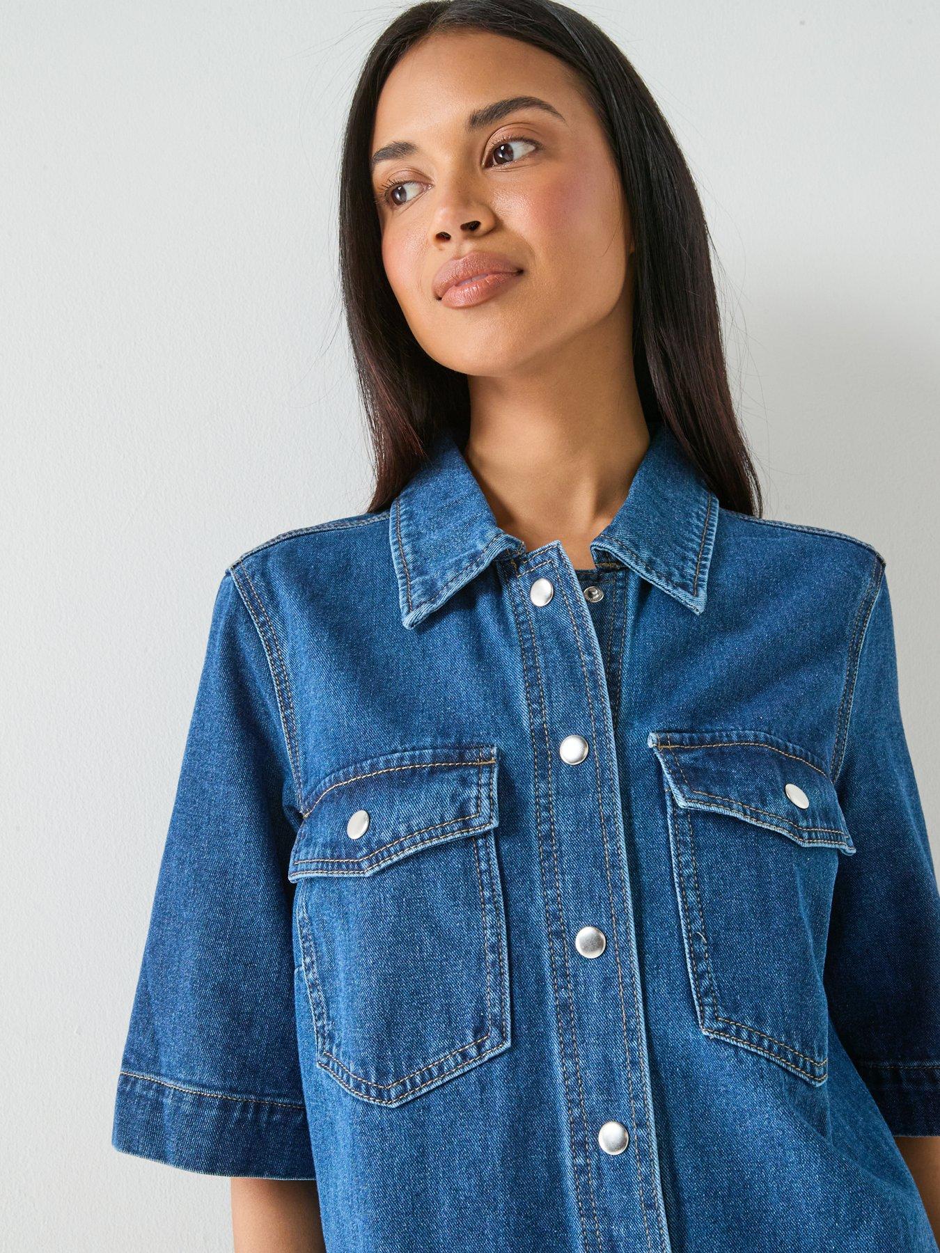 Image 4 of 5 of Only Belle Short Sleeve Denim Dress &nbsp;- Blue