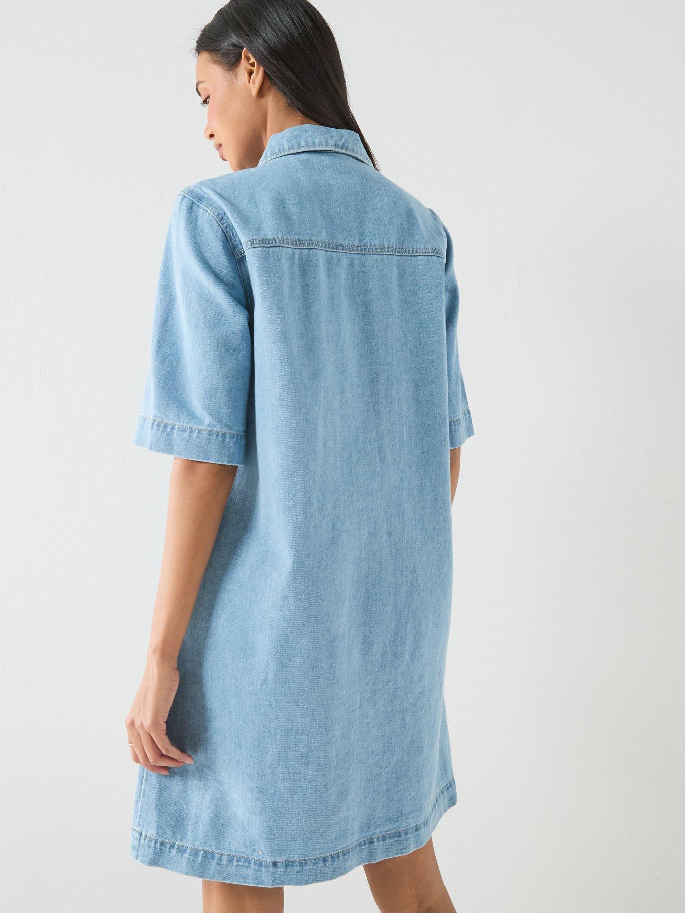 only-belle-short-sleeve-button-front-denim-dress-bluestillFront