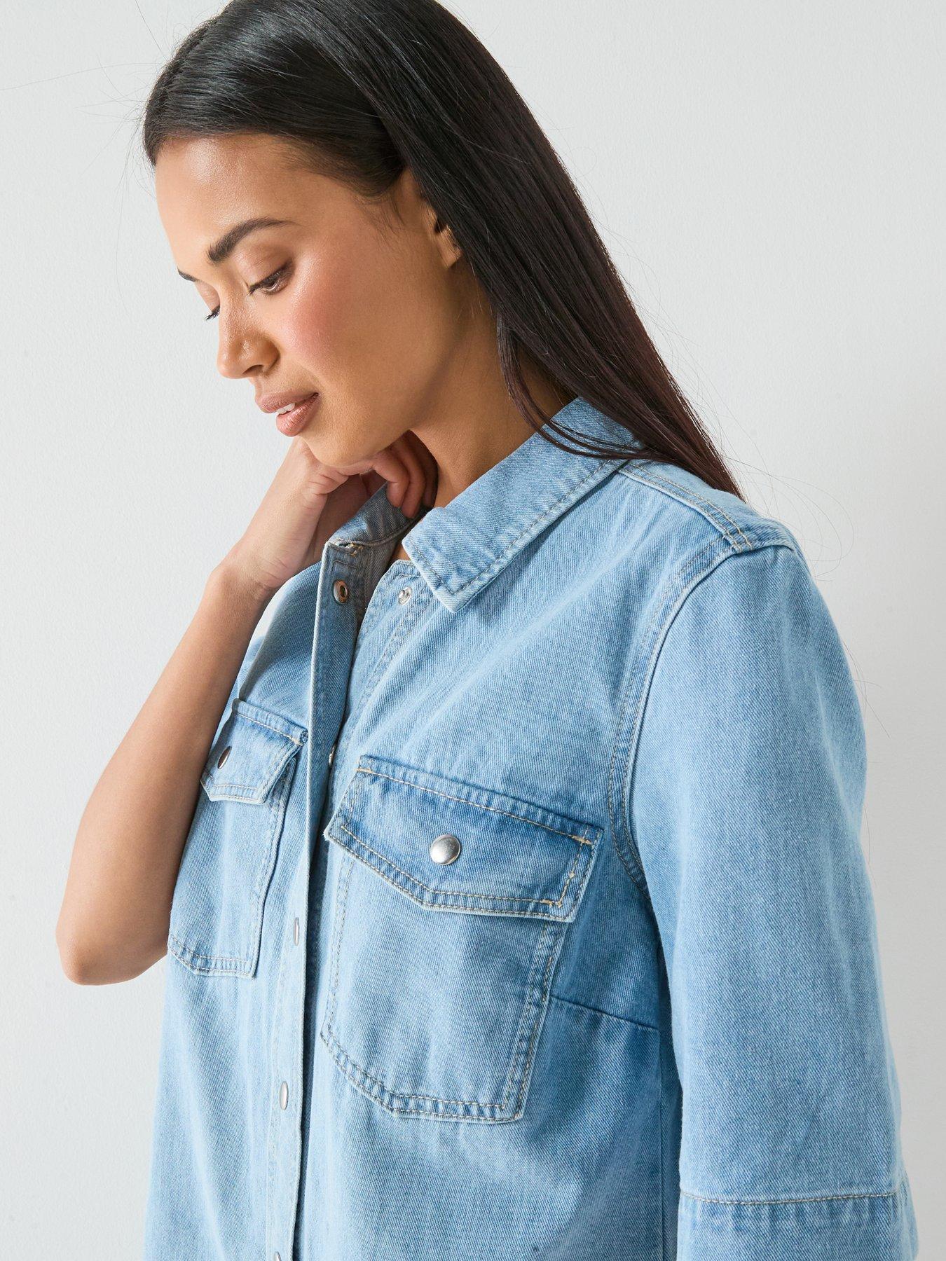 only-belle-short-sleeve-button-front-denim-dress-blueoutfit