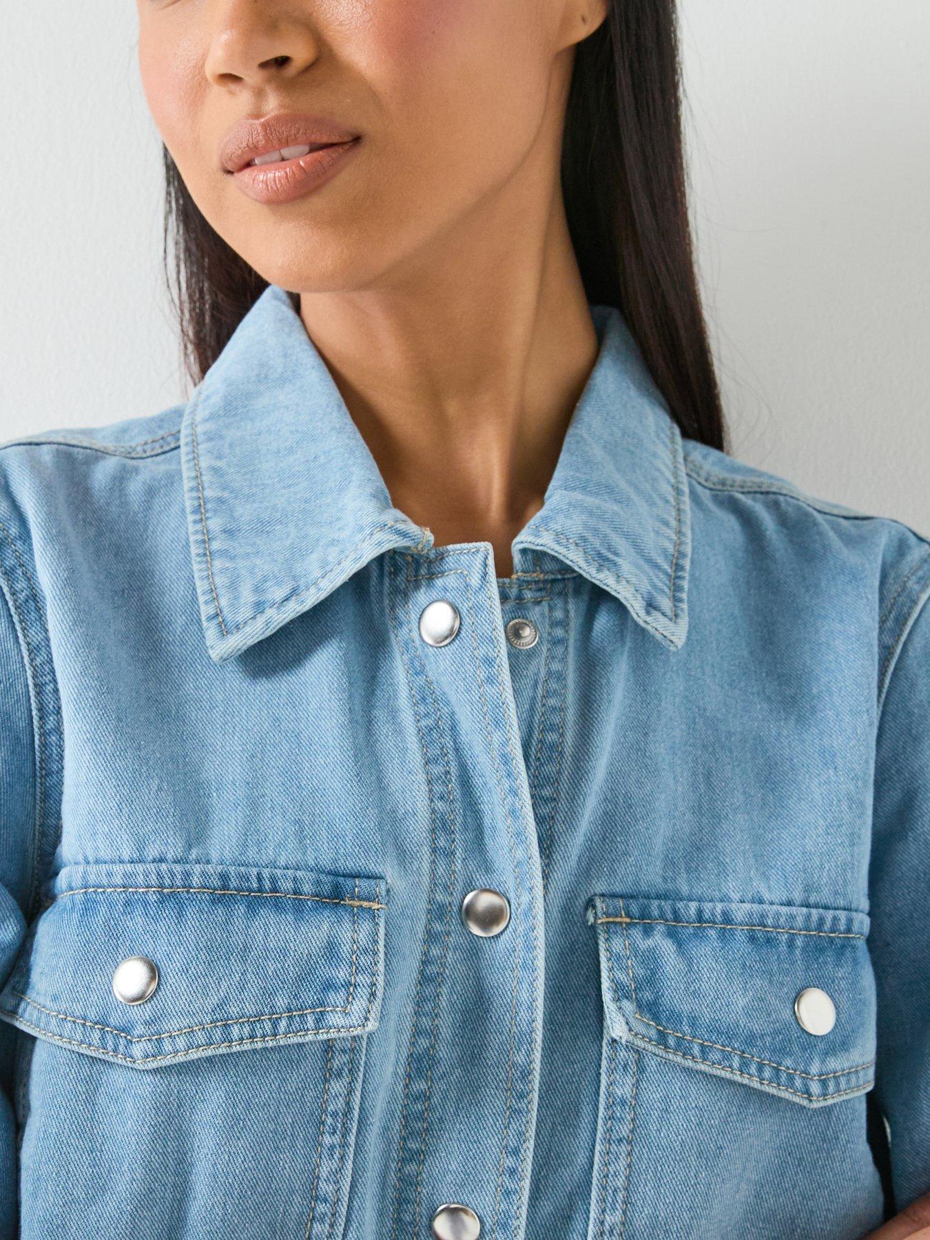 only-belle-short-sleeve-button-front-denim-dress-bluedetail