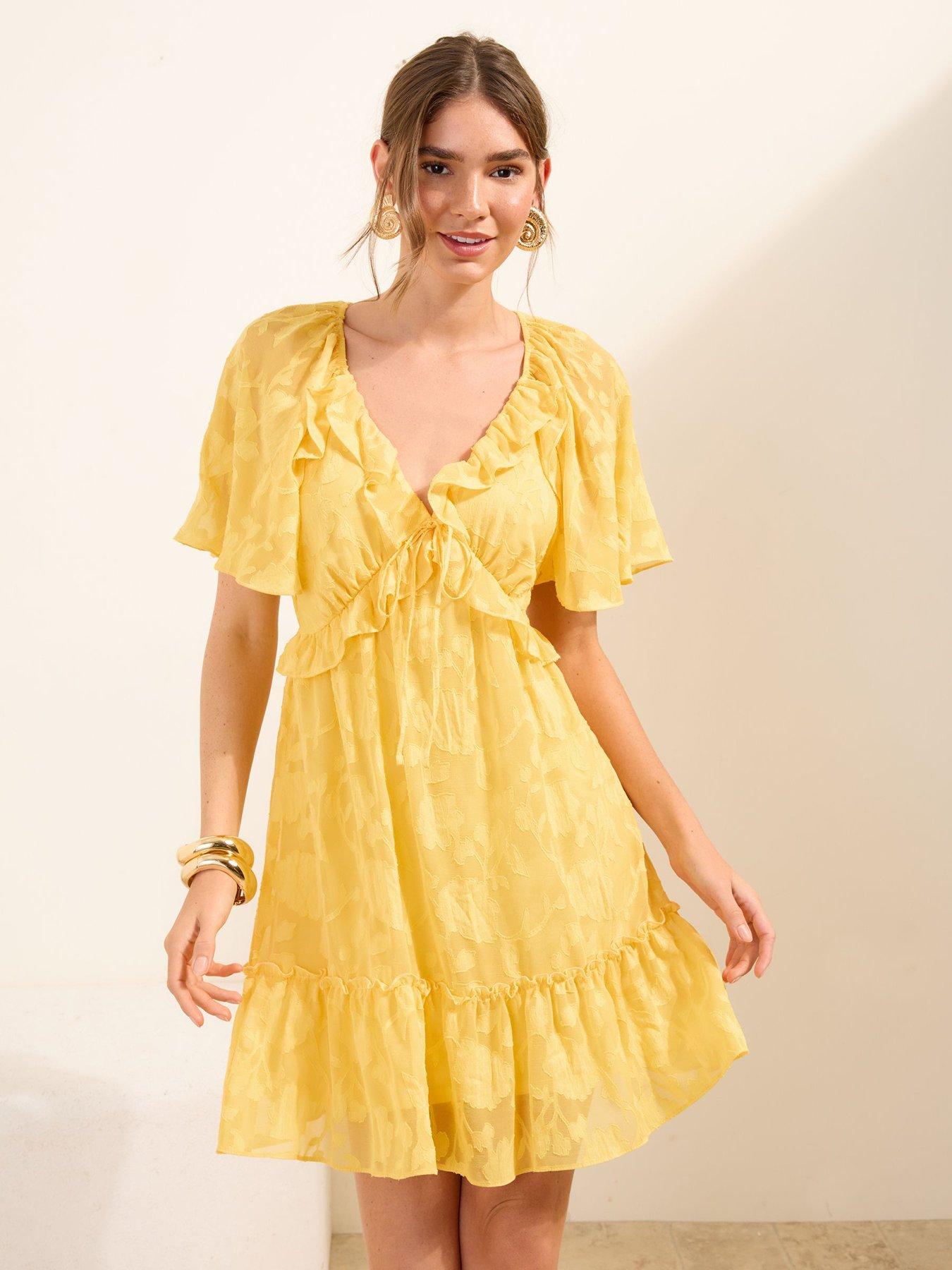 Friends Like These Burnout Ruffle V Neck Mini Dress - Yellow