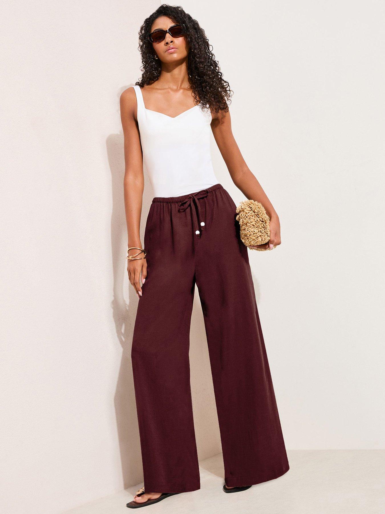 Friends Like These Linen Wide Leg Tie Trouser - Brown