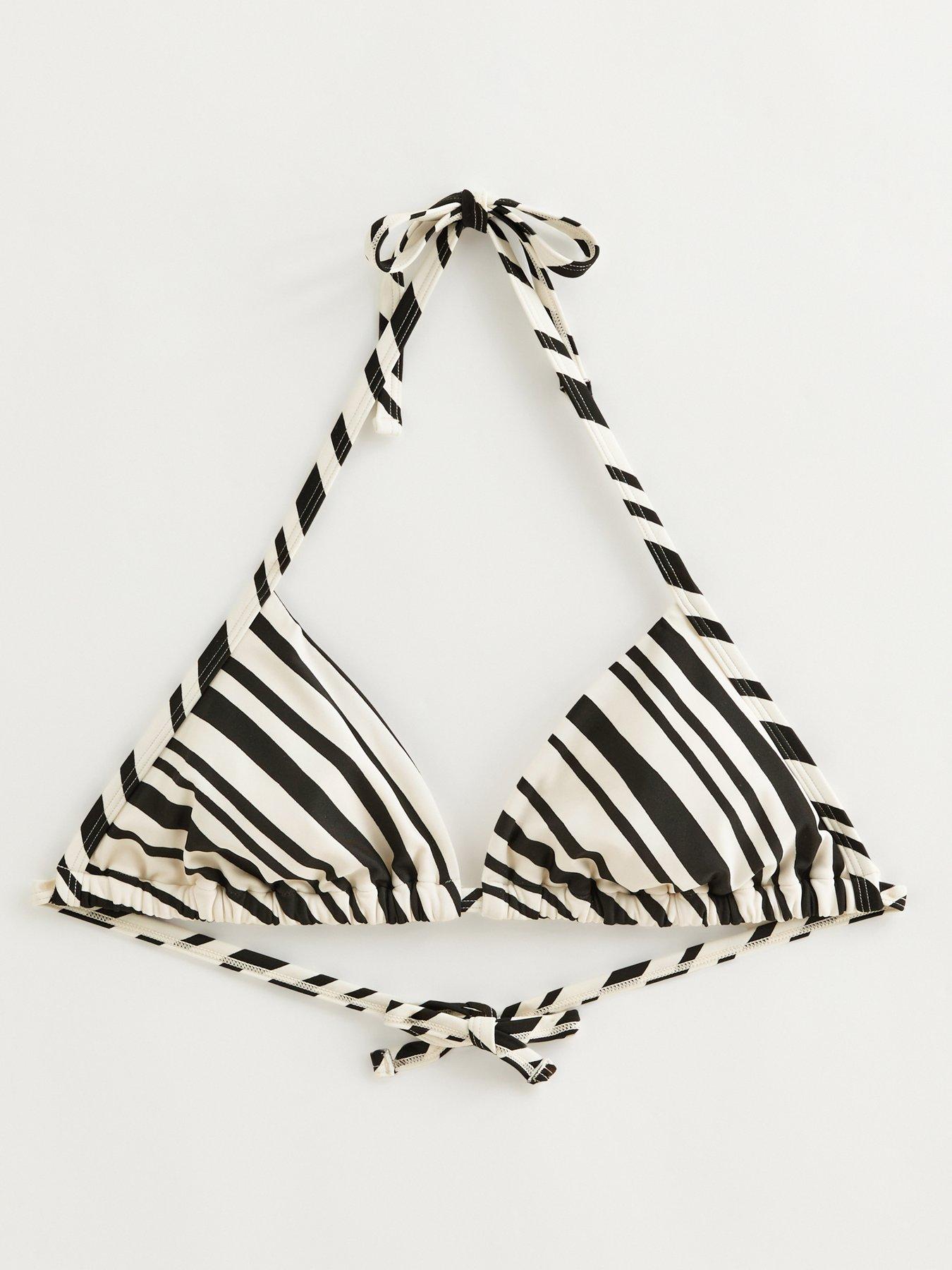 Image 6 of 6 of New Look Striped Triangle Bikini Top - Black