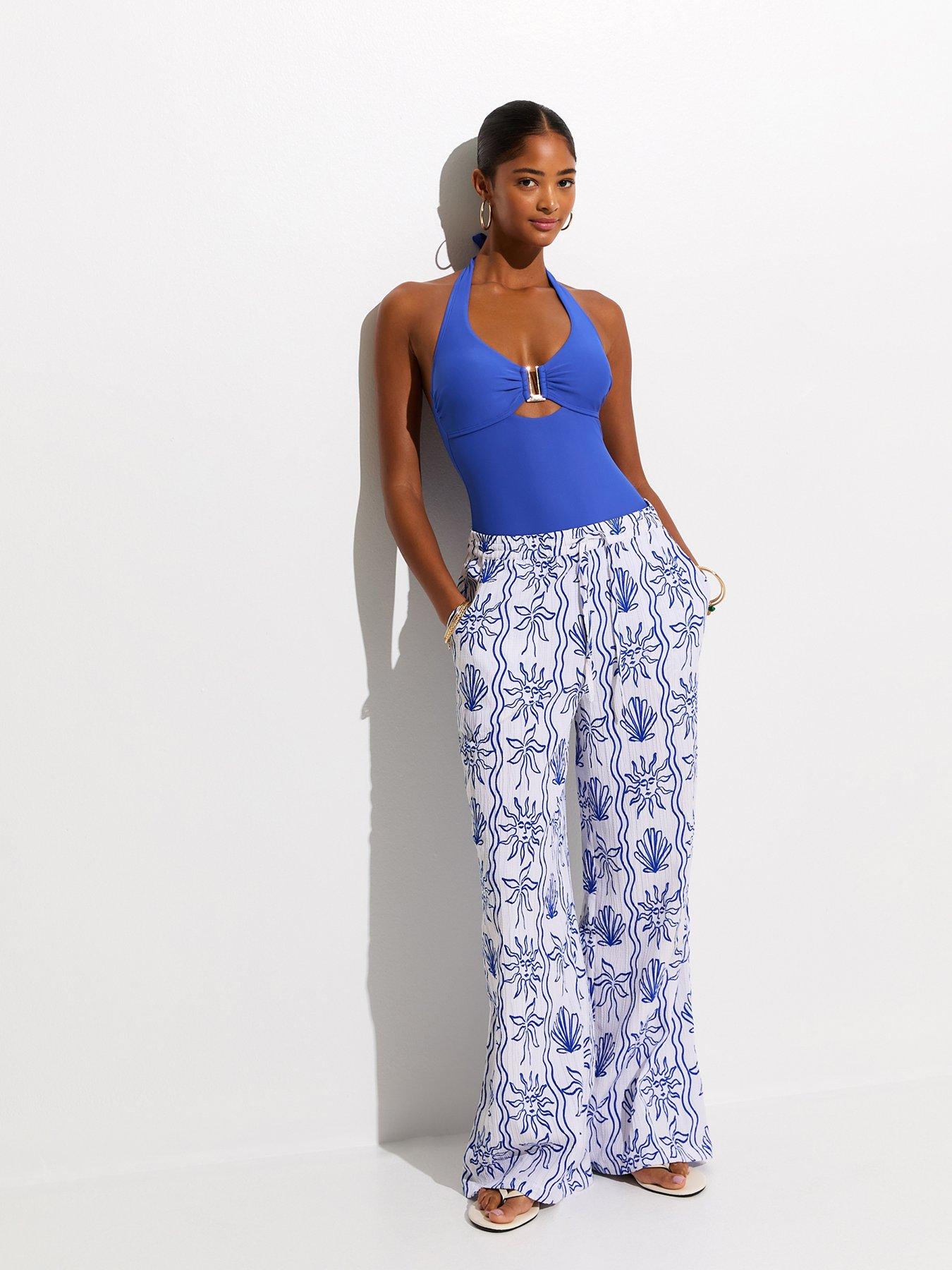 Image 3 of 5 of New Look Mid U Ring Underwired Halter Neck Swimsuit - Blue