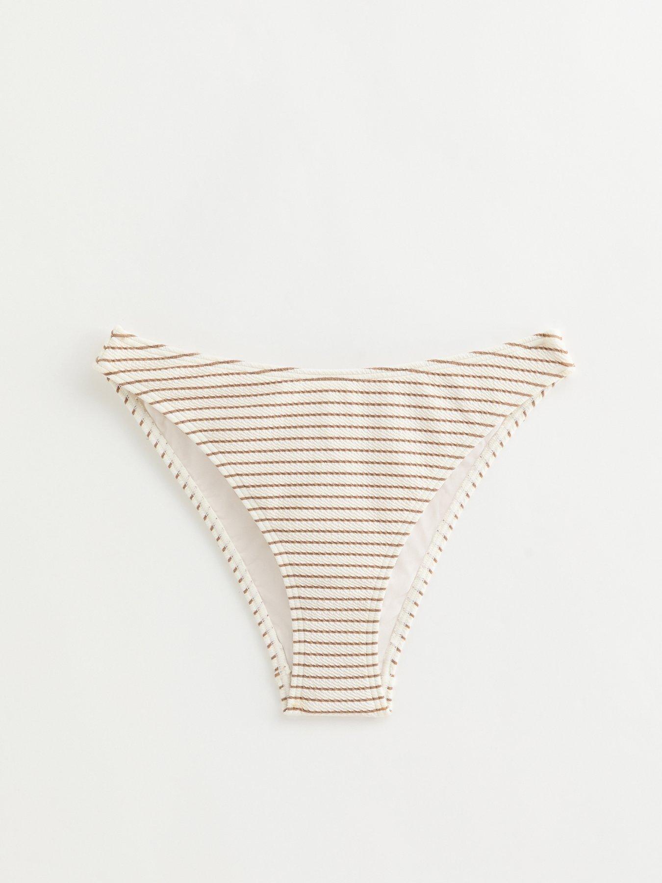 Image 6 of 6 of New Look Brown Striped Crinkled High Leg Hipster Bikini Bottoms