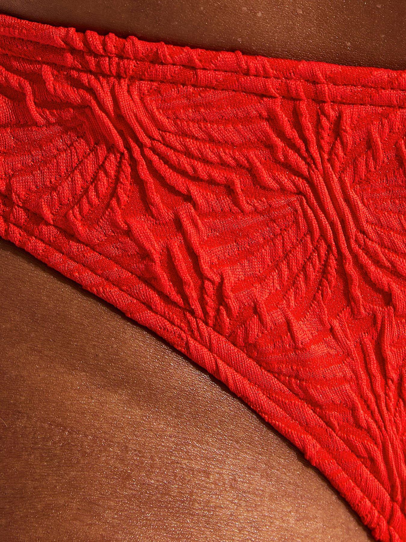 Image 4 of 6 of New Look Textured High Leg Hipster Bikini Bottoms - Bright Red