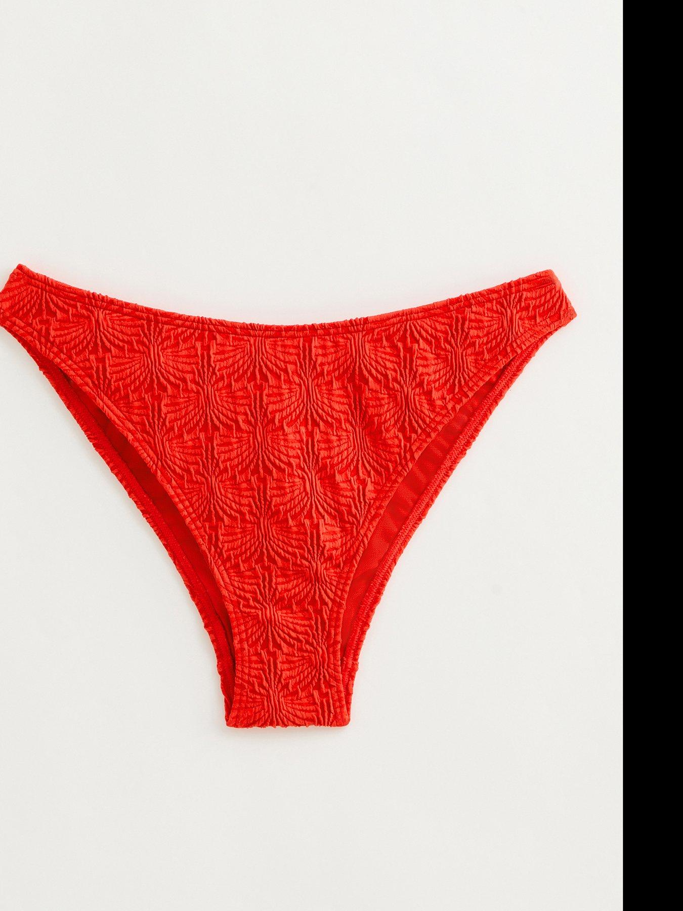 Image 6 of 6 of New Look Textured High Leg Hipster Bikini Bottoms - Bright Red