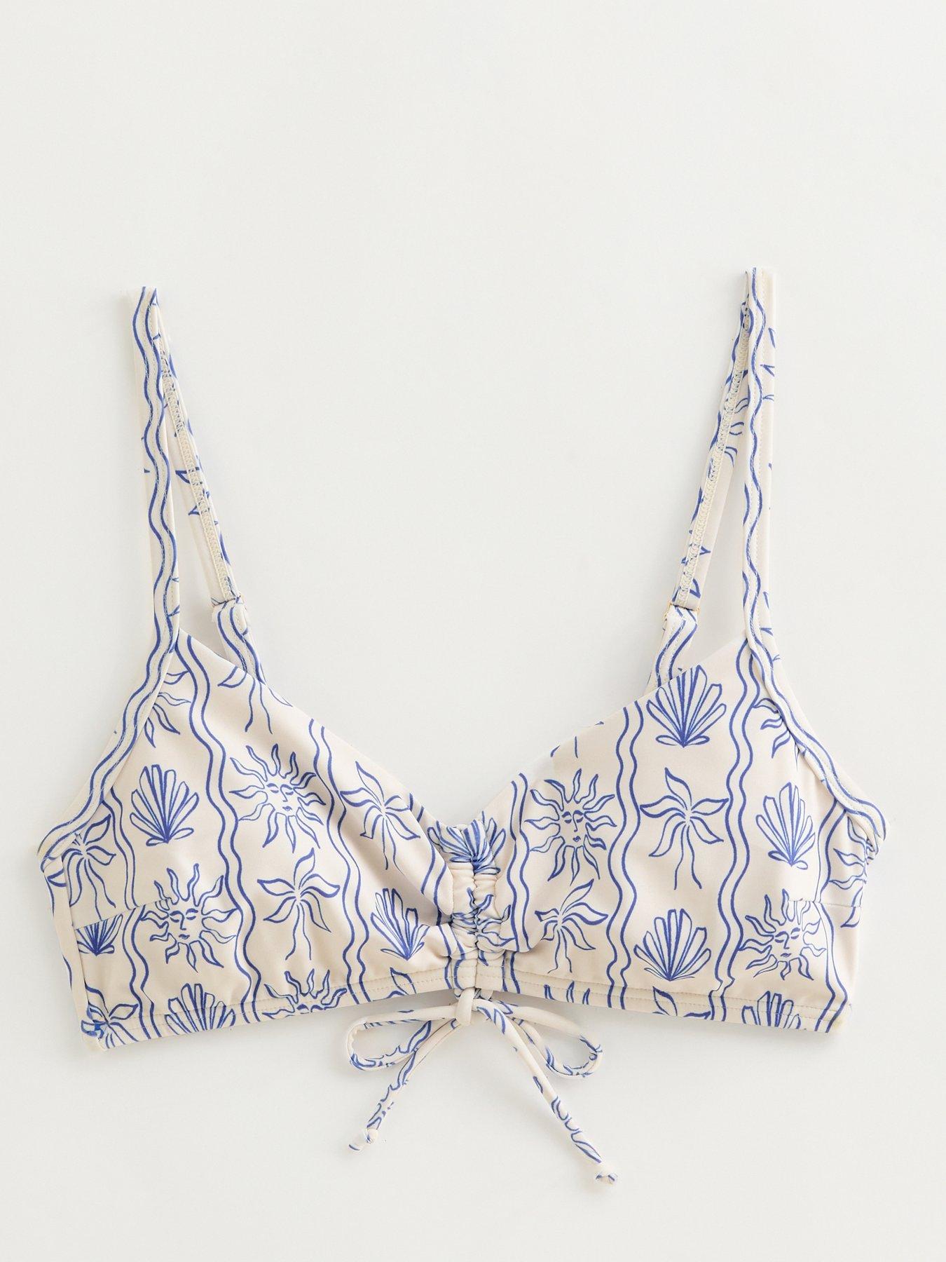 Image 6 of 6 of New Look Sun Print Ruched Bikini Top - Blue