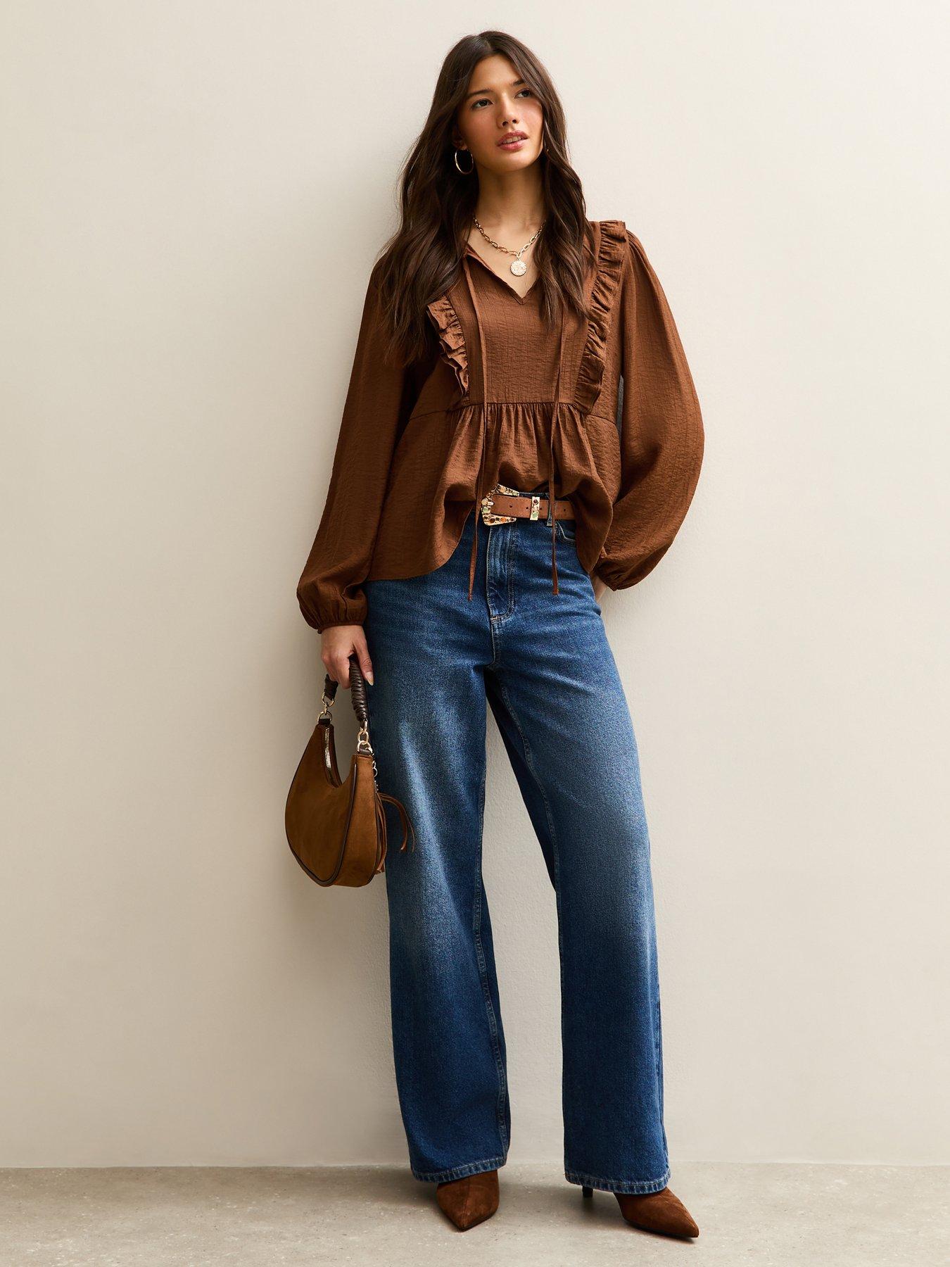 new-look-mid-ruffle-tie-long-sleeve-blouse-brownback