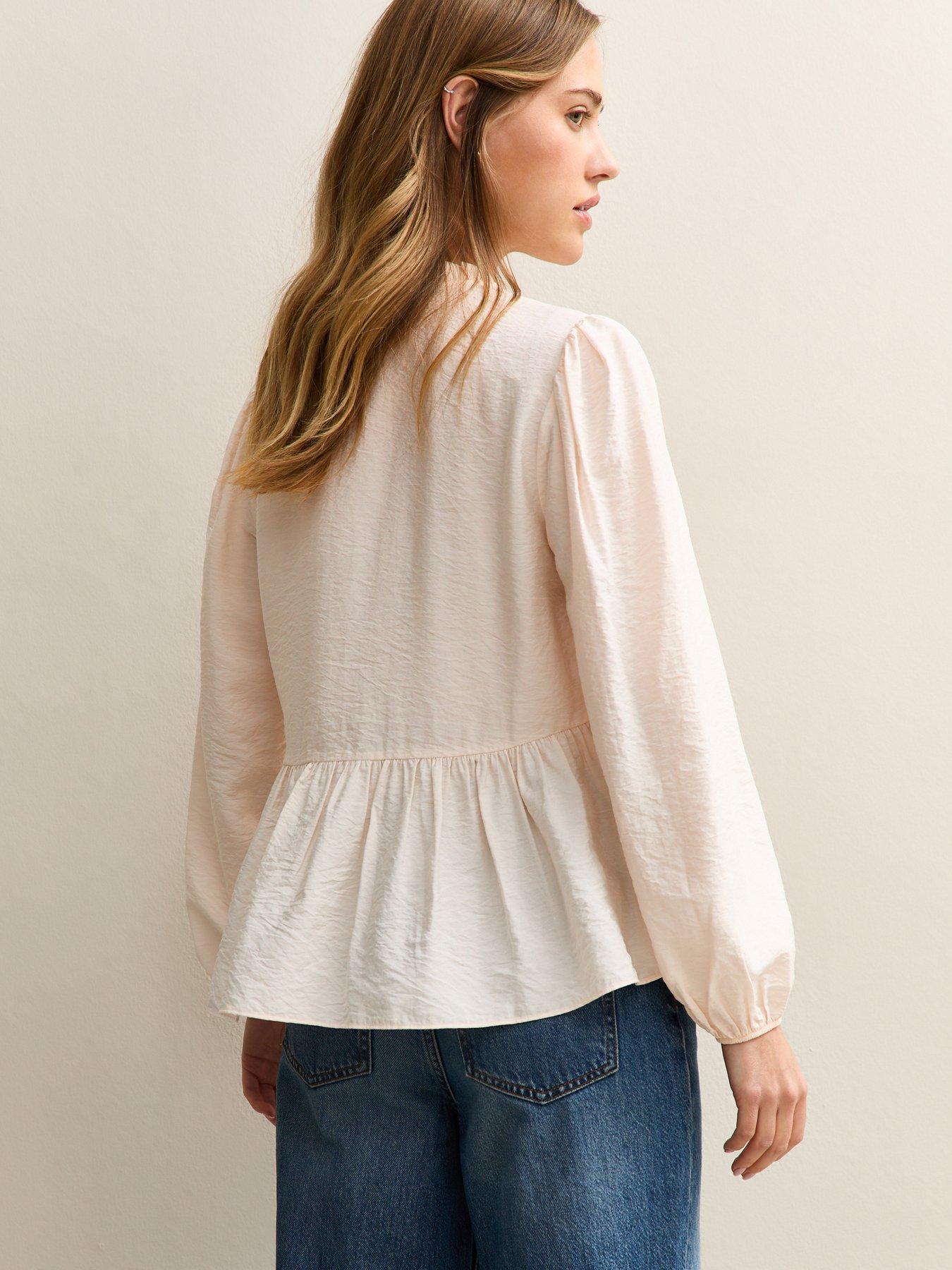 Image 2 of 5 of New Look Light Pink Button Up Peplum Tea Blouse - Light Pink