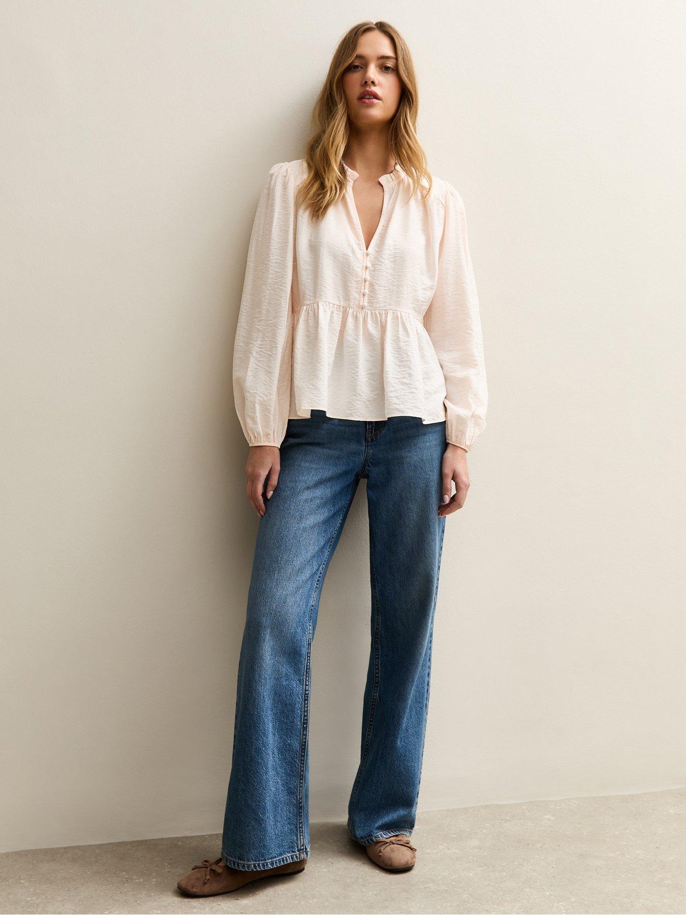 Image 3 of 5 of New Look Light Pink Button Up Peplum Tea Blouse - Light Pink