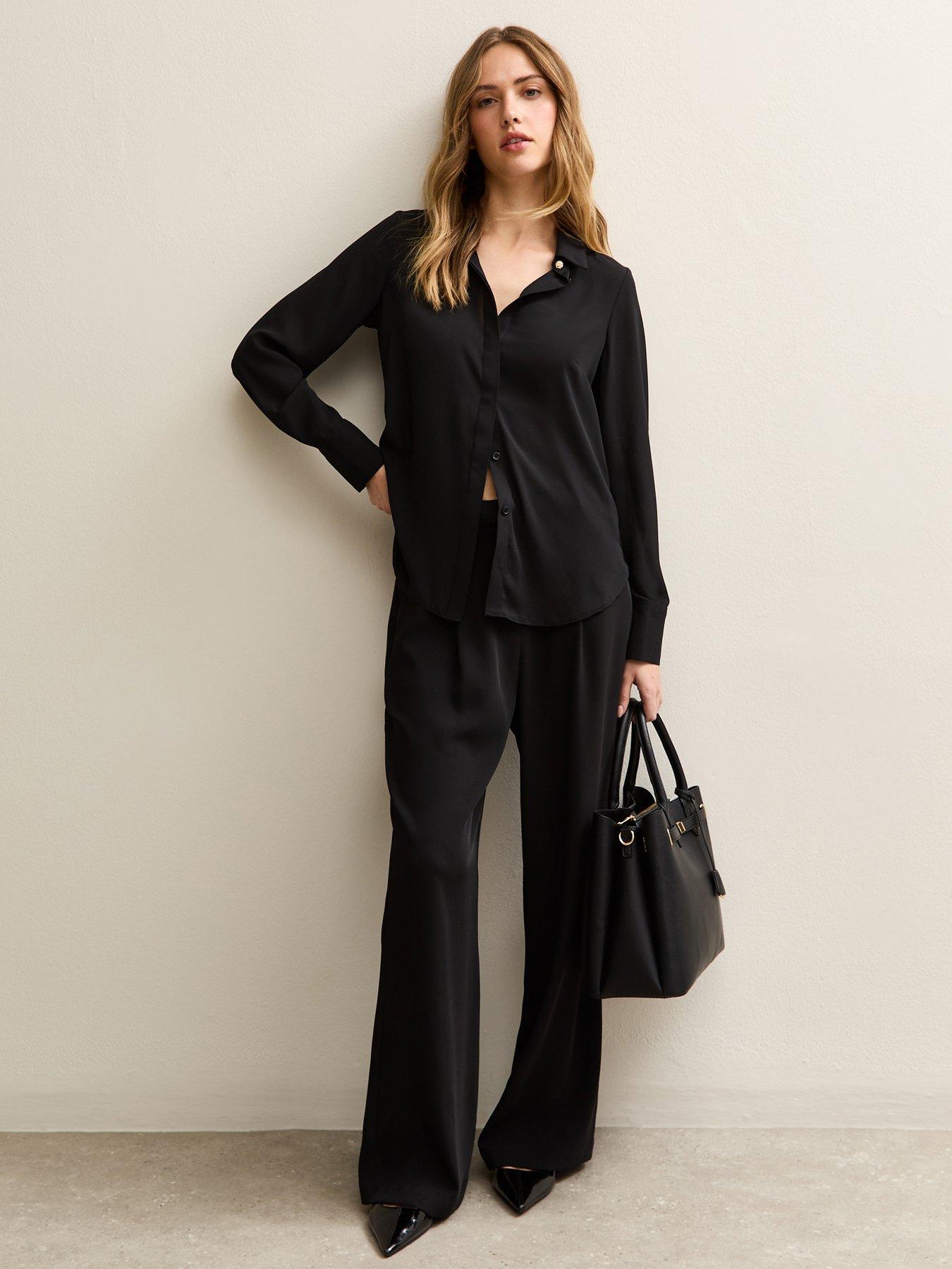 Image 3 of 5 of New Look Plain Gold Button Shirt - Black