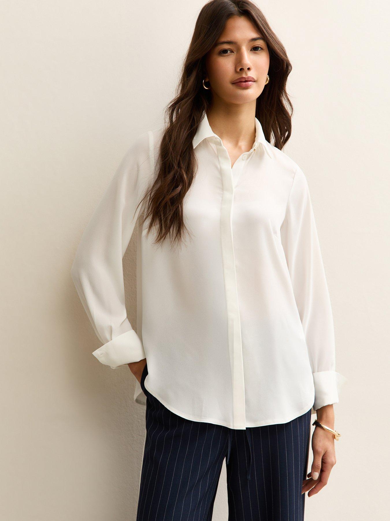 Image 1 of 5 of New Look Concealed Button Shirt - White