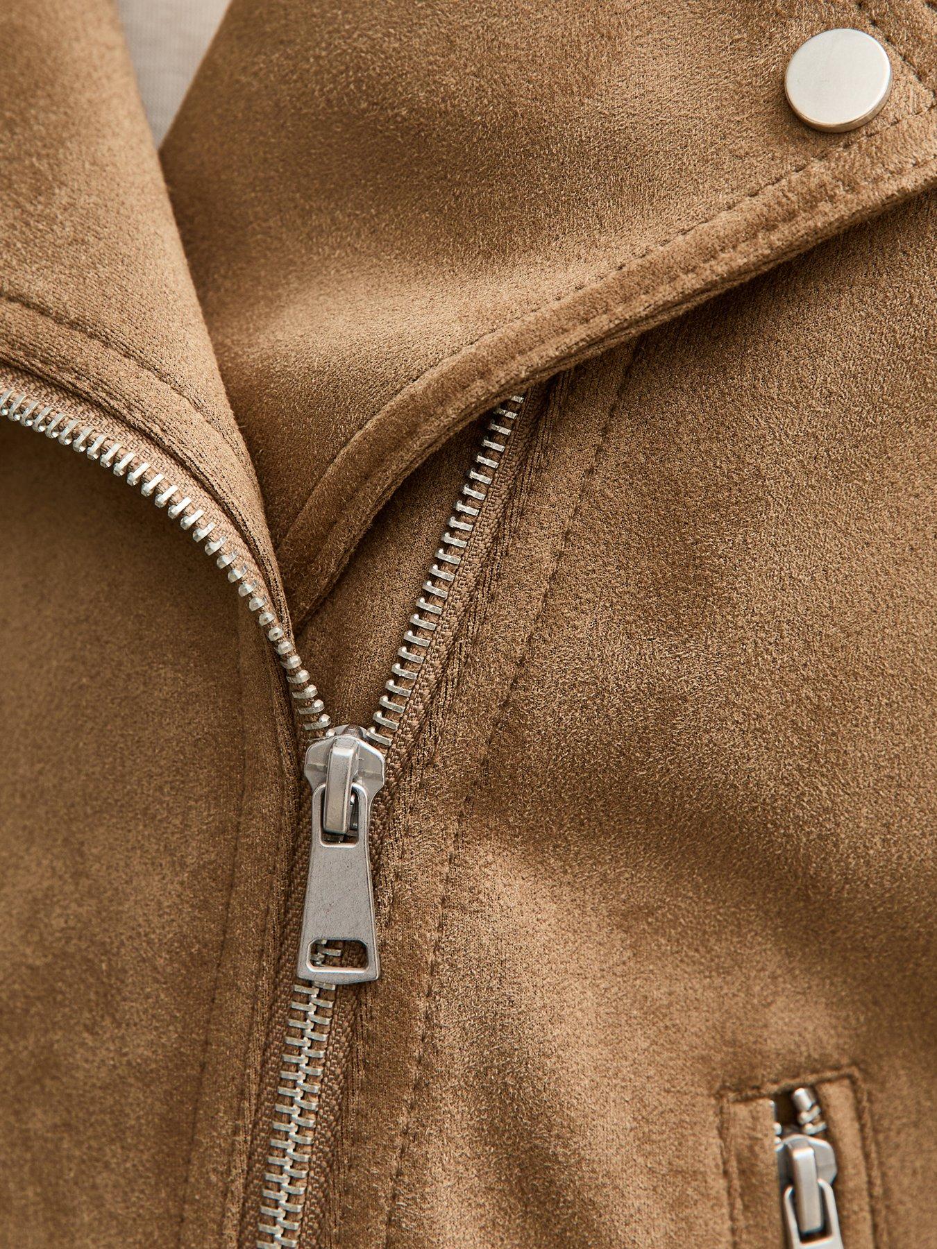 Image 6 of 6 of New Look Faux Suede Biker Jacket - Tan