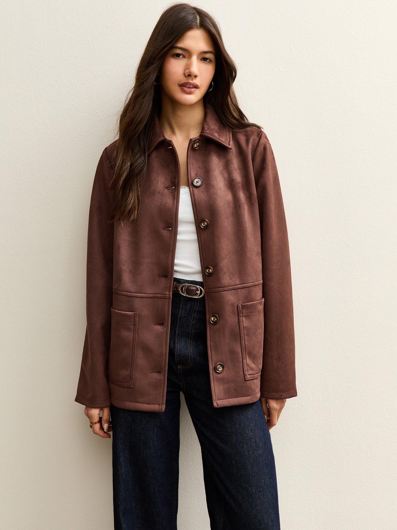 new-look-faux-suede-button-front-jacket-dark-brown