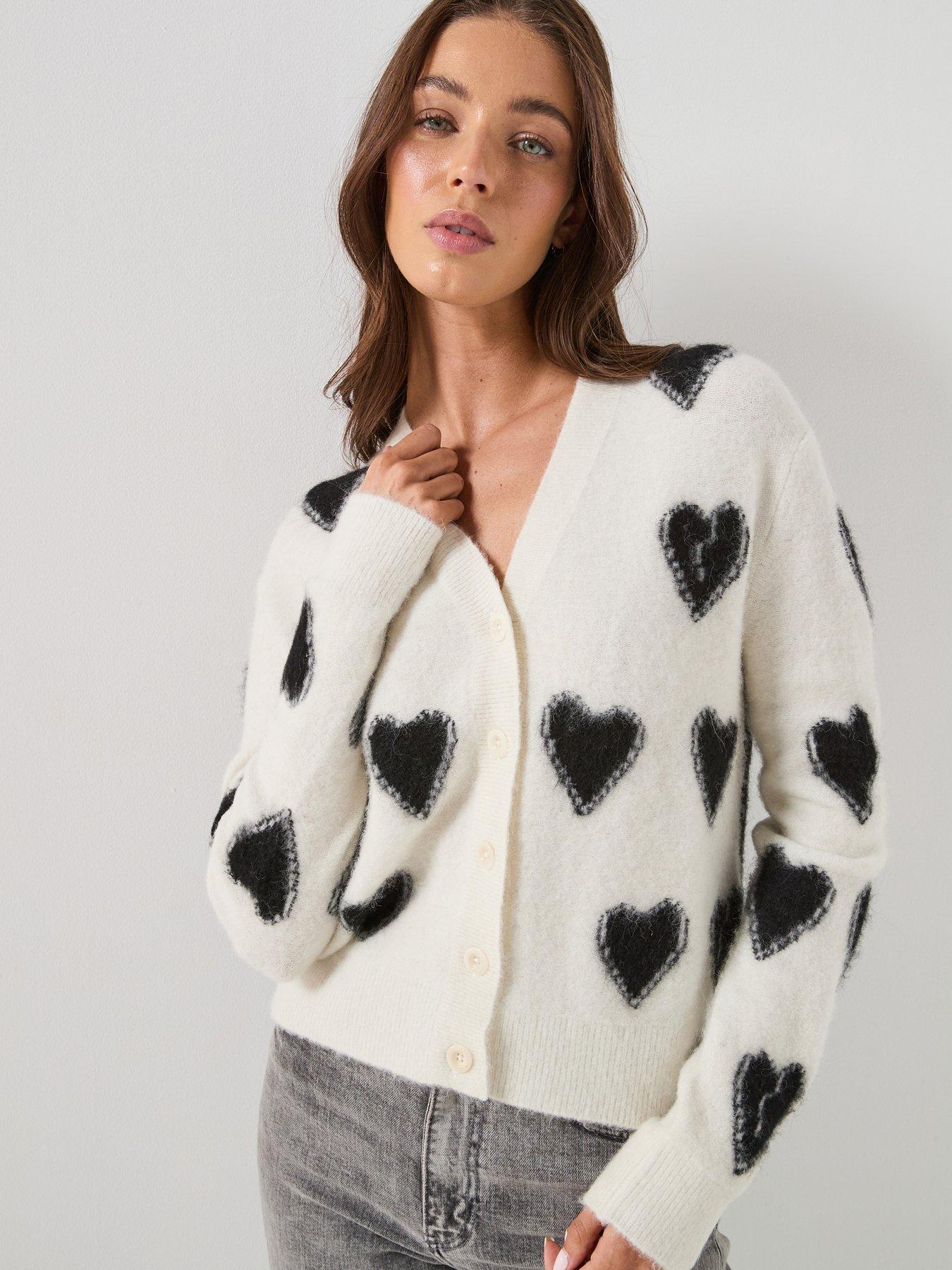 Image 1 of 5 of AllSaints Scatter Heart Cardigan - White/Black