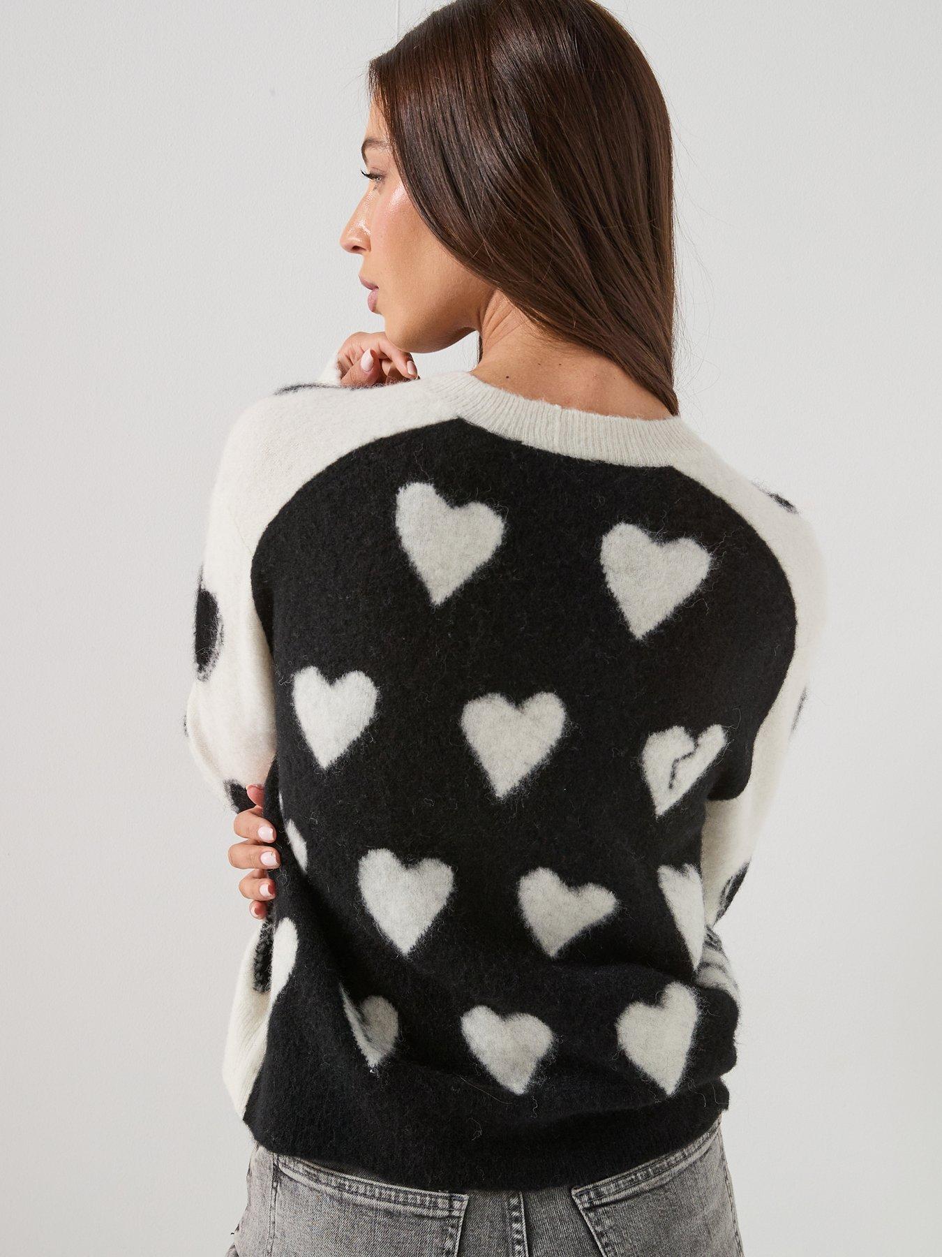 Image 2 of 5 of AllSaints Scatter Heart Cardigan - White/Black