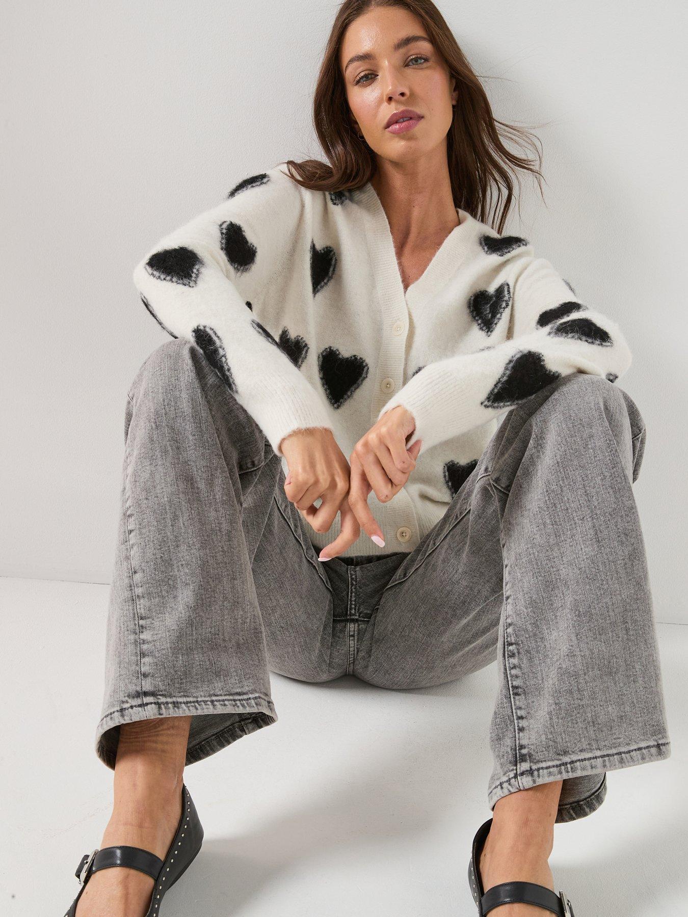 Image 4 of 5 of AllSaints Scatter Heart Cardigan - White/Black